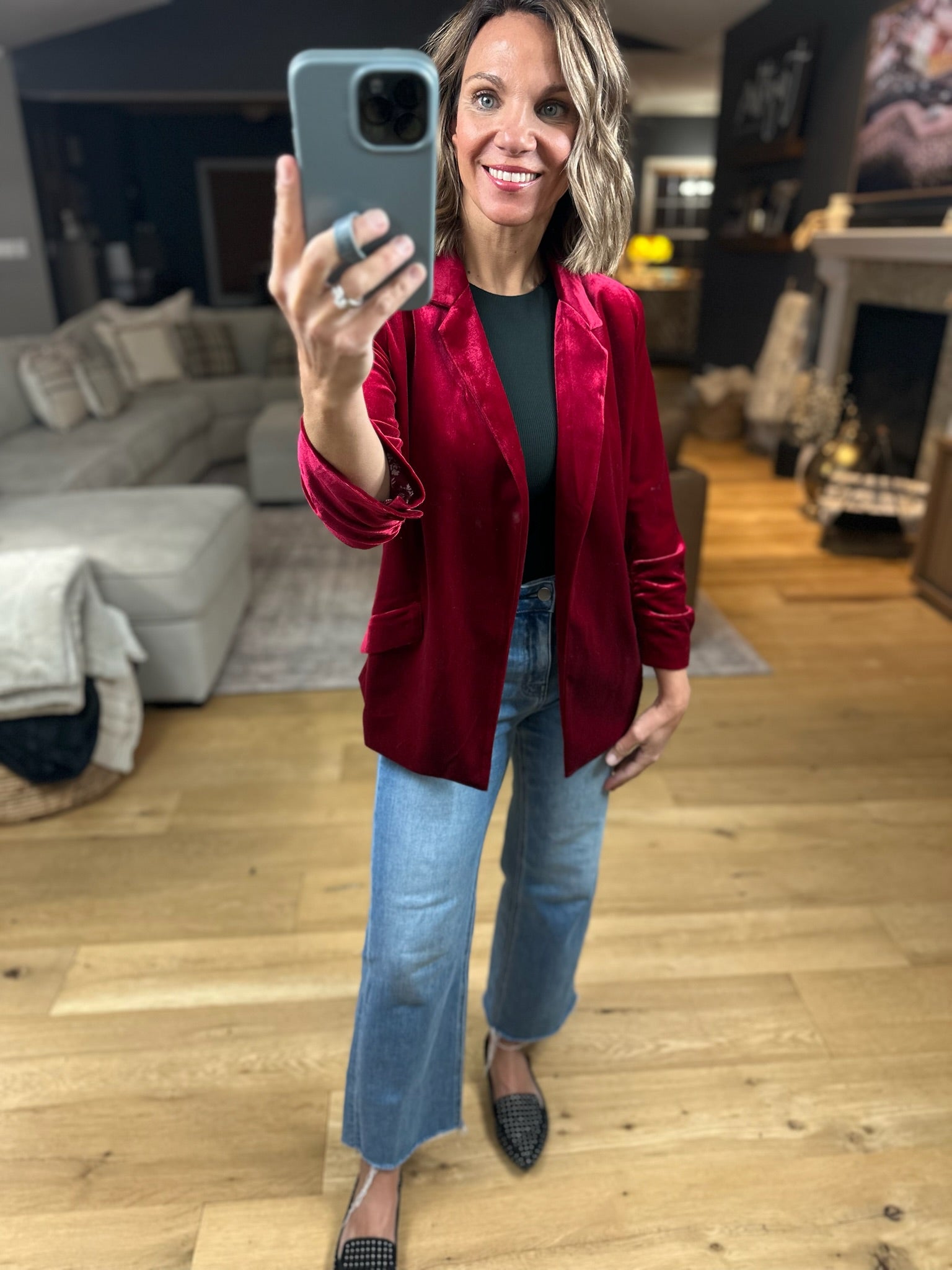 Matters Most Velvet Blazer-Sweaters-Skies Are Blue-Anna Kaytes Boutique, Women's Fashion Boutique in Grinnell, Iowa