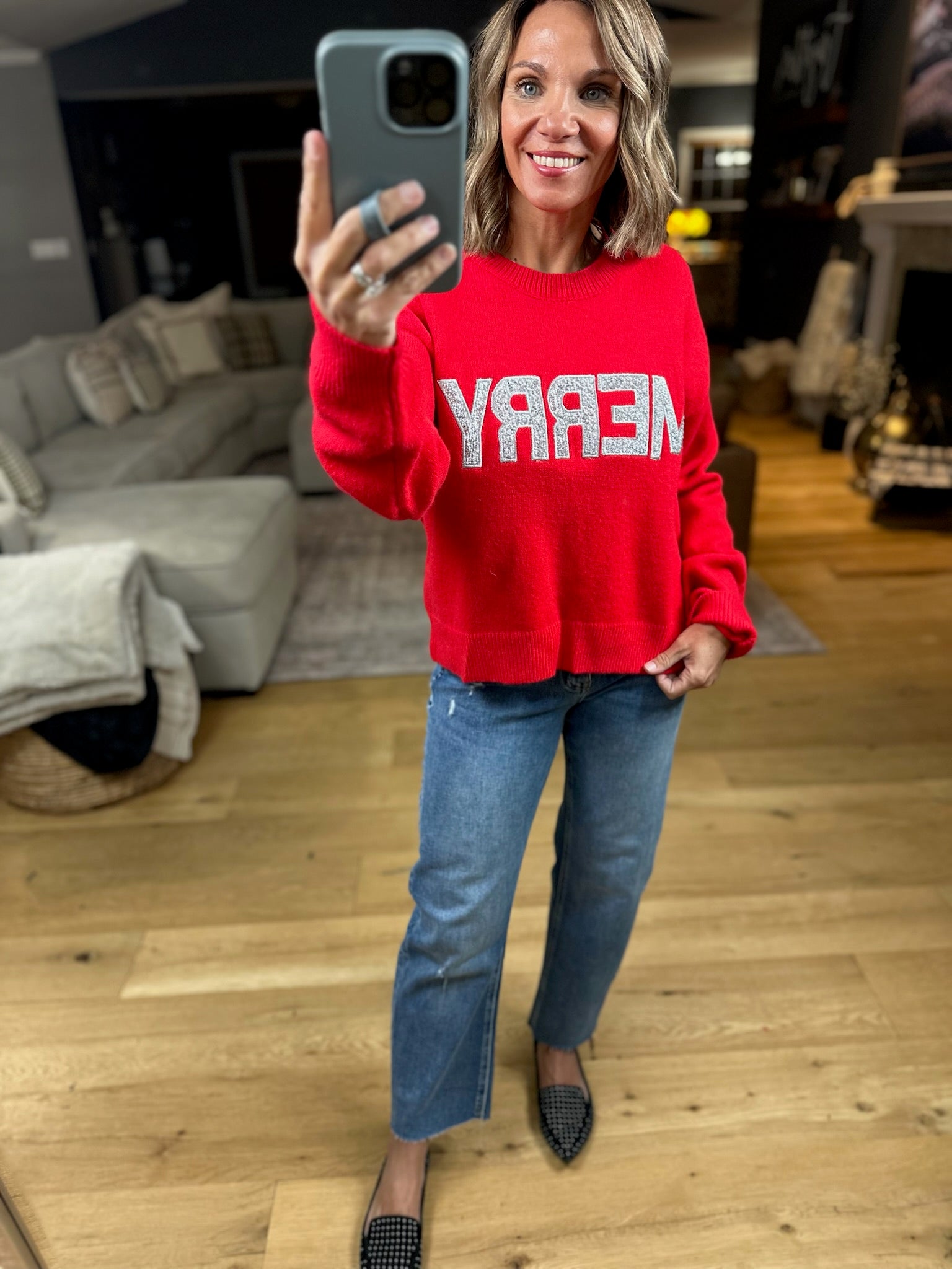 MERRY Crew Sweater-Sweaters-Wishlist-Anna Kaytes Boutique, Women's Fashion Boutique in Grinnell, Iowa