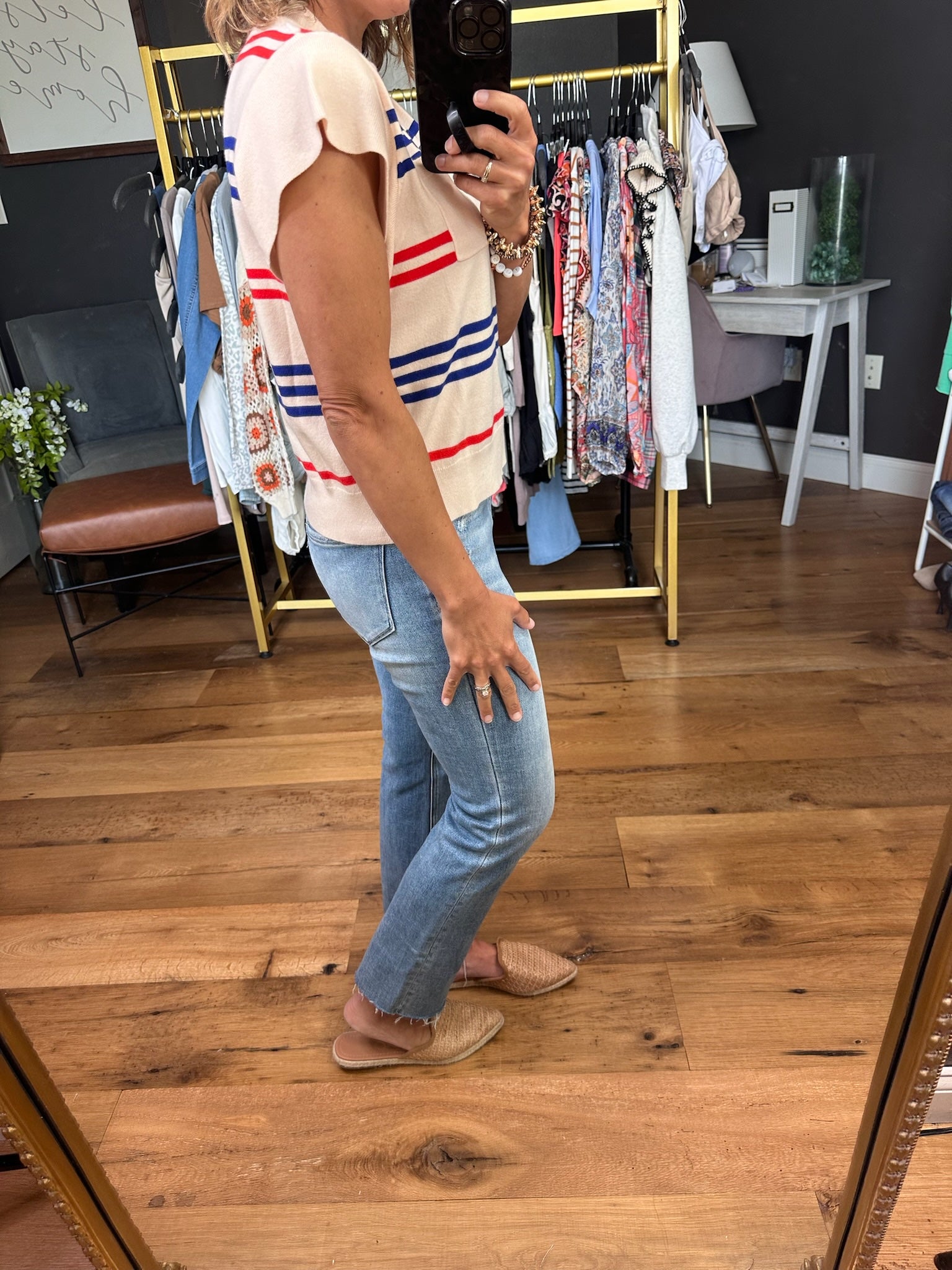 For Freedom Striped Pocket Top - Cream-Short Sleeves-THML-Anna Kaytes Boutique, Women's Fashion Boutique in Grinnell, Iowa