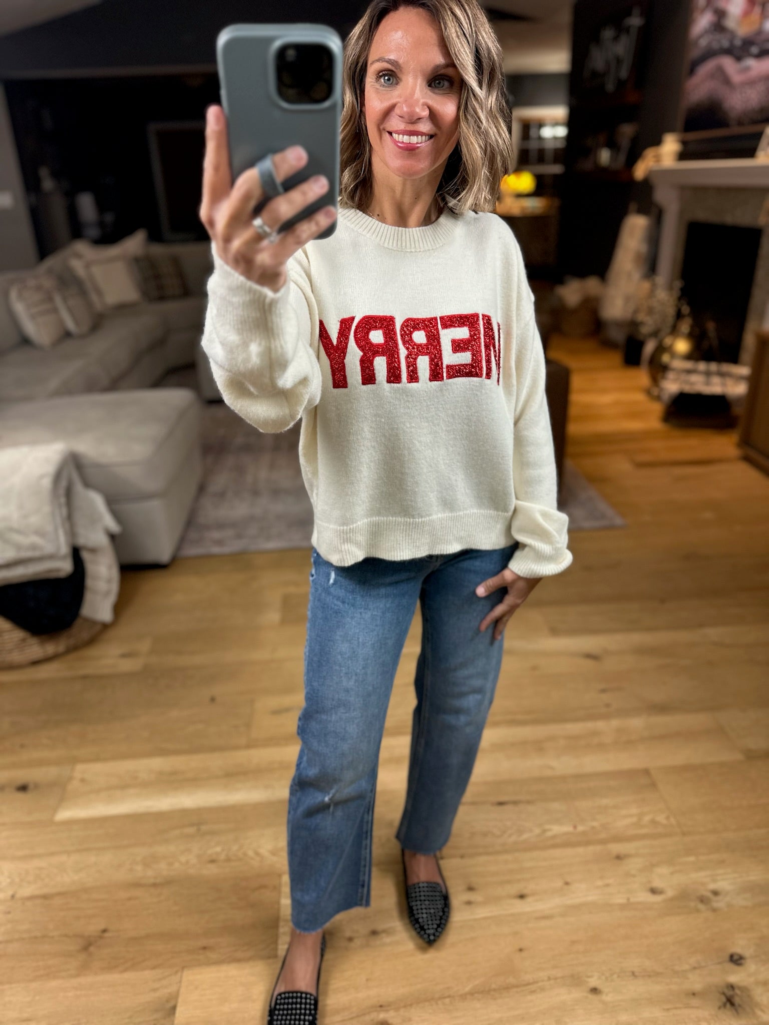 MERRY Crew Sweater-Sweaters-Wishlist-Anna Kaytes Boutique, Women's Fashion Boutique in Grinnell, Iowa