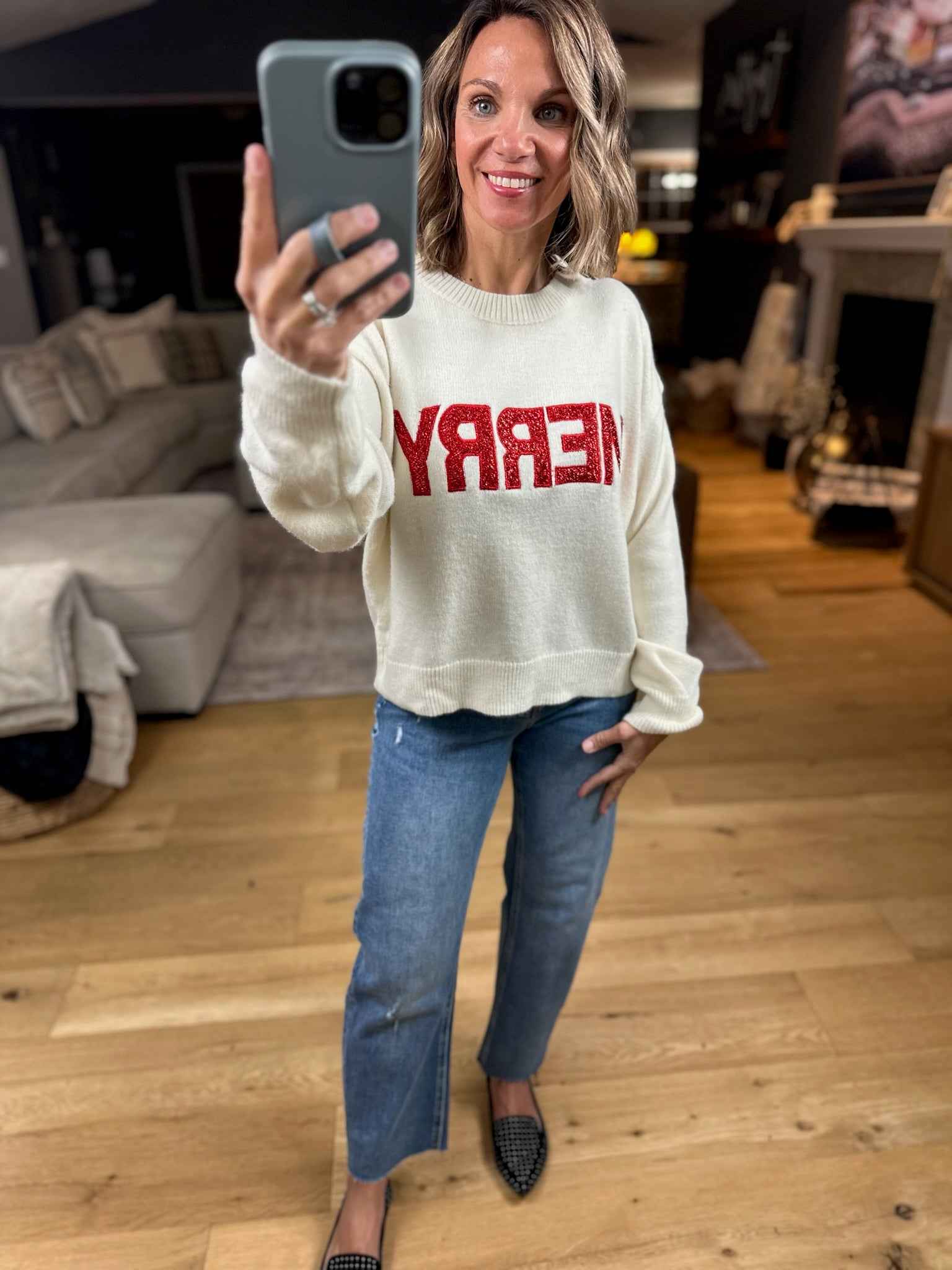 MERRY Crew Sweater-Sweaters-Wishlist-Anna Kaytes Boutique, Women's Fashion Boutique in Grinnell, Iowa