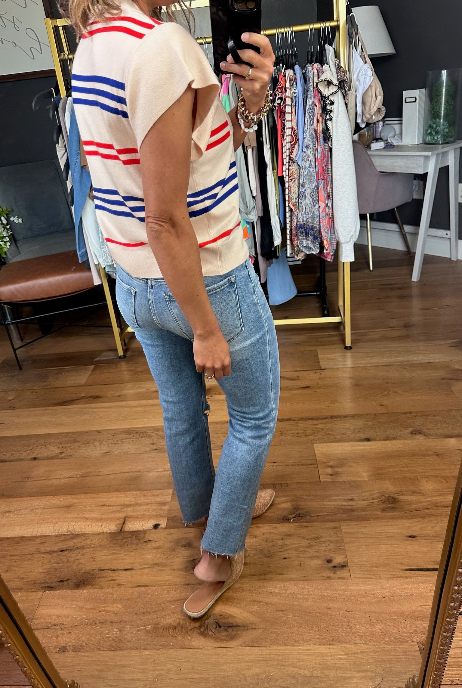 For Freedom Striped Pocket Top - Cream-Short Sleeves-THML-Anna Kaytes Boutique, Women's Fashion Boutique in Grinnell, Iowa