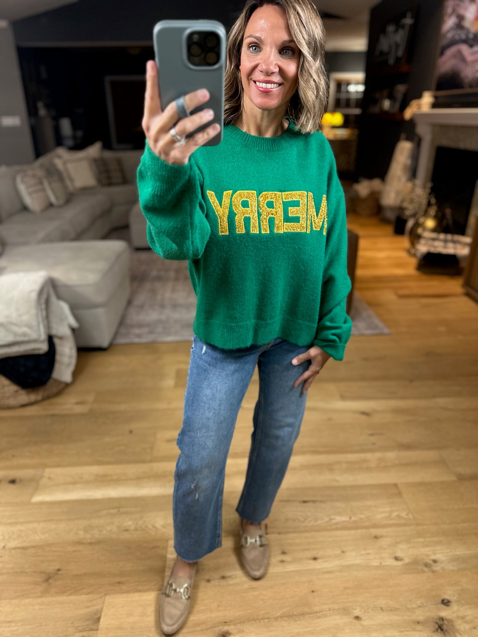 MERRY Crew Sweater-Sweaters-Wishlist-Anna Kaytes Boutique, Women's Fashion Boutique in Grinnell, Iowa