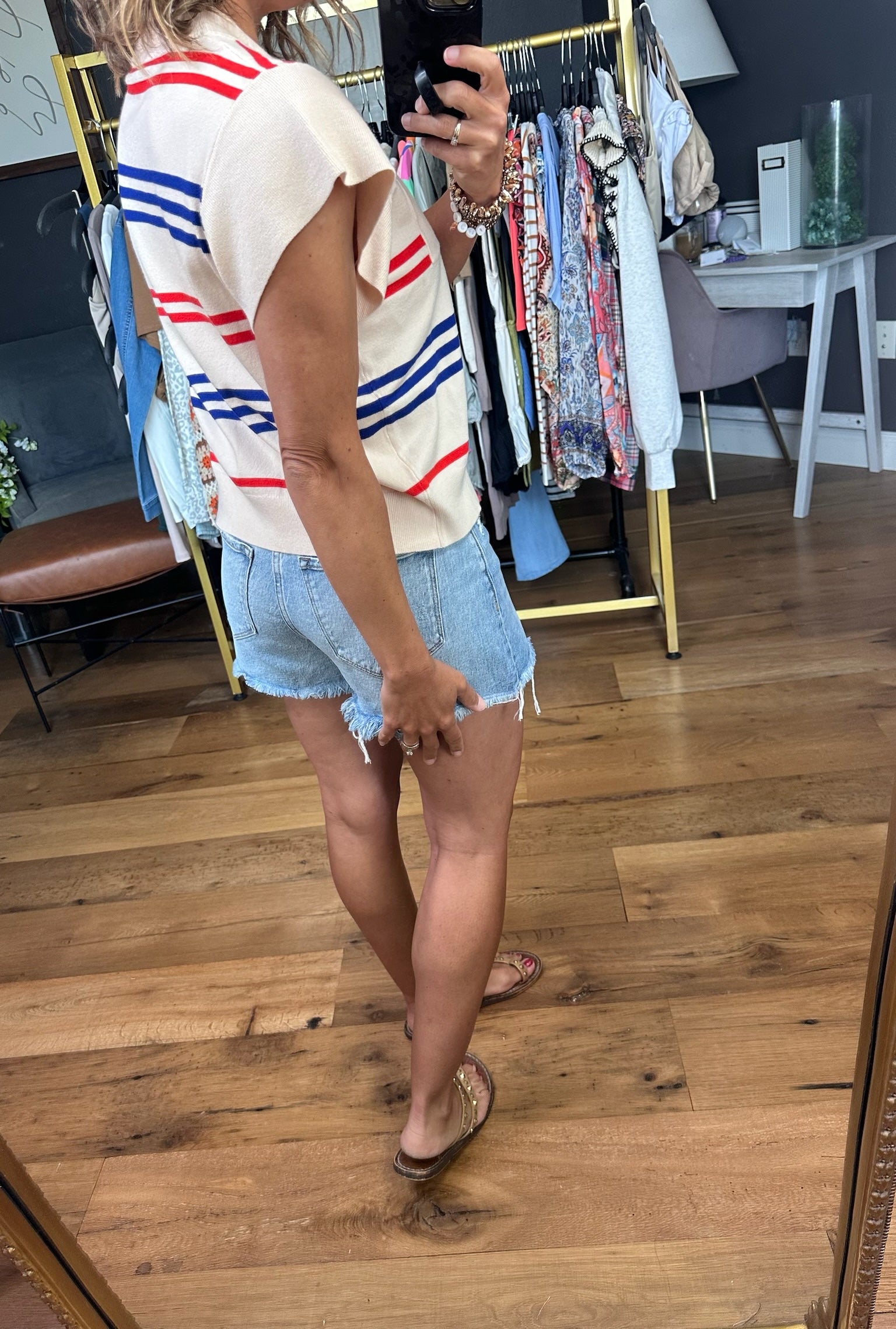 For Freedom Striped Pocket Top - Cream-Short Sleeves-THML-Anna Kaytes Boutique, Women's Fashion Boutique in Grinnell, Iowa