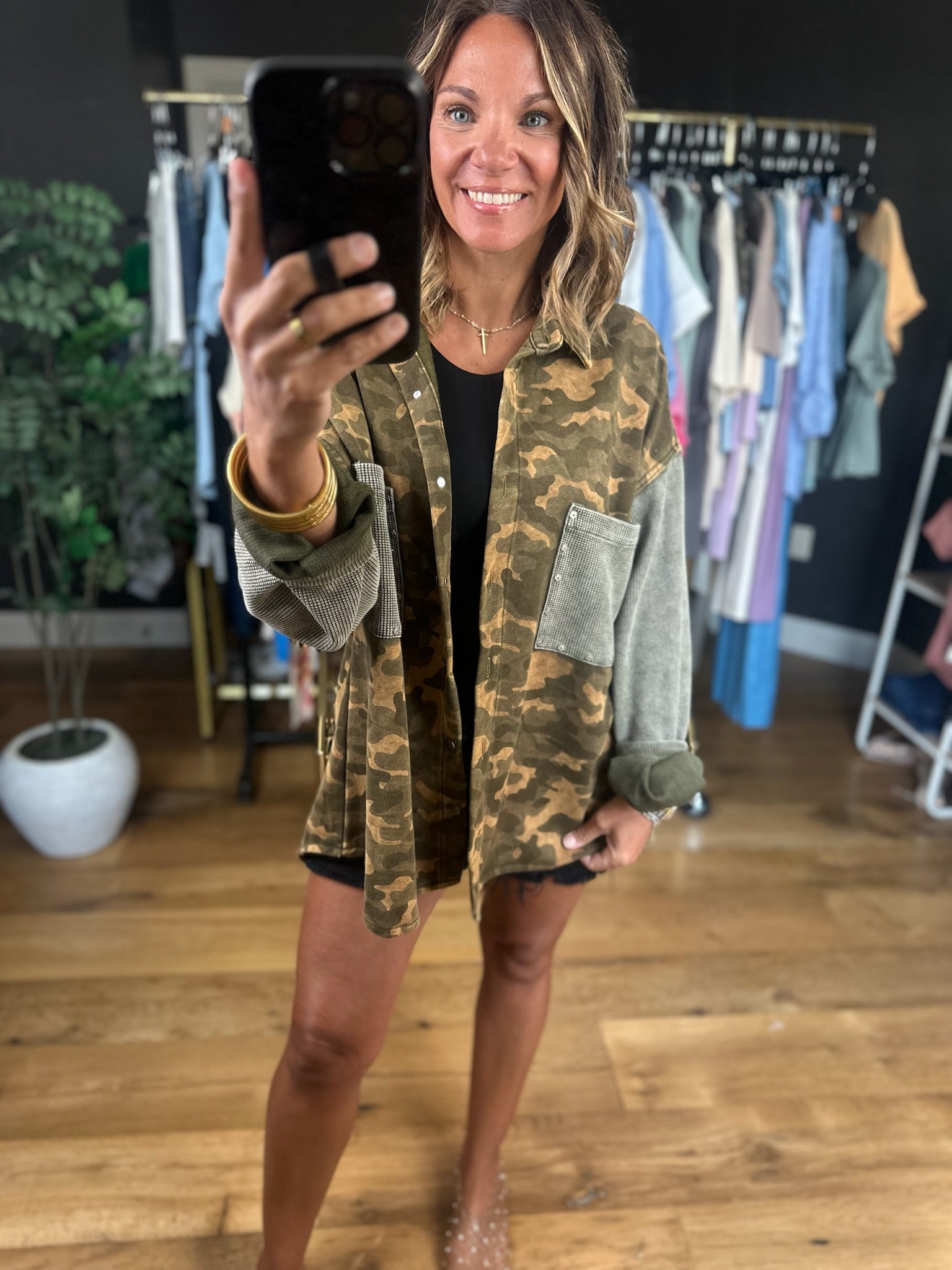 Out There Camo Jacket-Jackets-POL-Anna Kaytes Boutique, Women's Fashion Boutique in Grinnell, Iowa
