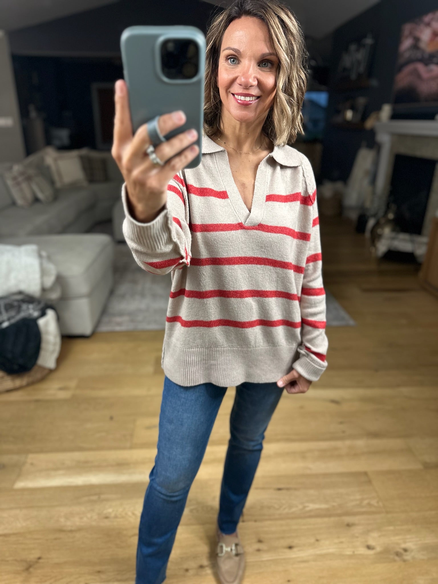 Conventional Holiday V-Neck Sweater-Sweaters-By Together-Anna Kaytes Boutique, Women's Fashion Boutique in Grinnell, Iowa