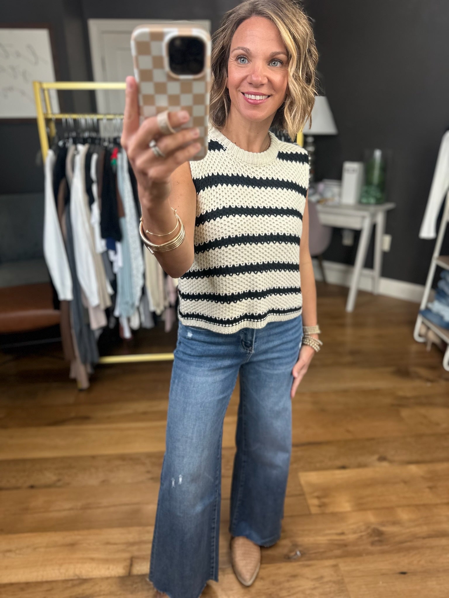 On the Edge Striped Knit Top -Black-Short Sleeves-La Miel-Anna Kaytes Boutique, Women's Fashion Boutique in Grinnell, Iowa