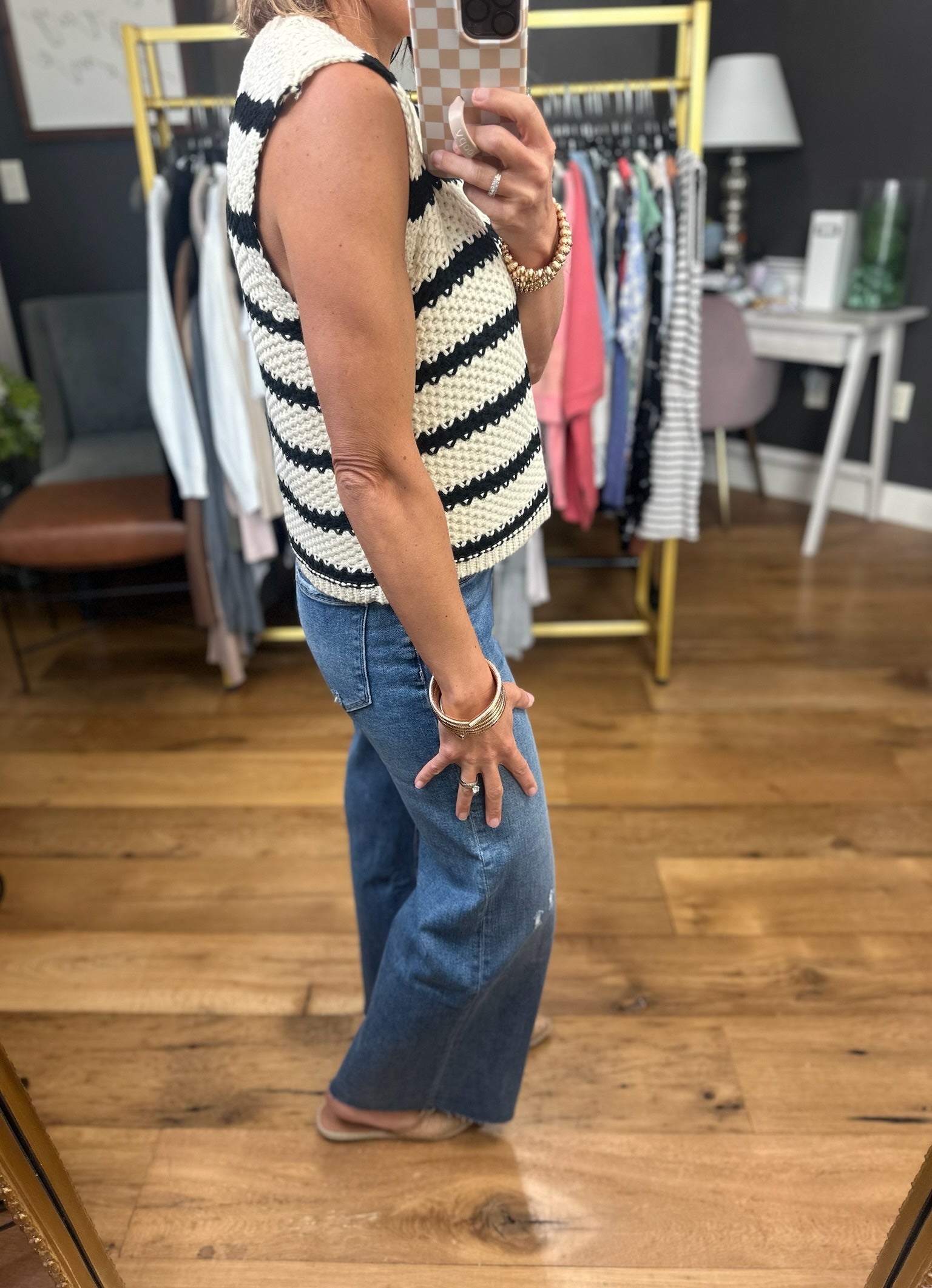 On the Edge Striped Knit Top -Black-Short Sleeves-La Miel-Anna Kaytes Boutique, Women's Fashion Boutique in Grinnell, Iowa