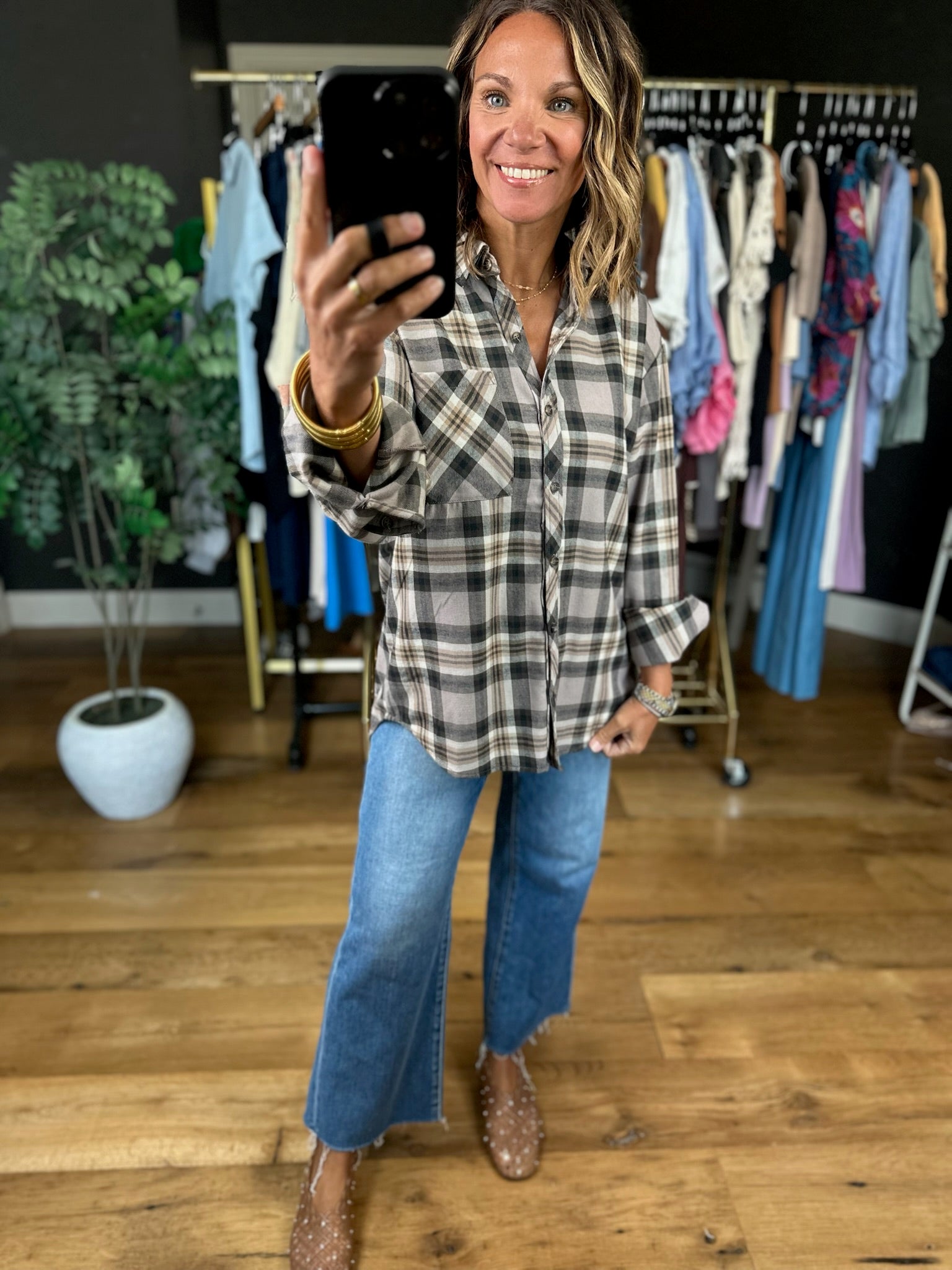 Fireside Chat Plaid Button-Down-Long Sleeves-be cool-Anna Kaytes Boutique, Women's Fashion Boutique in Grinnell, Iowa