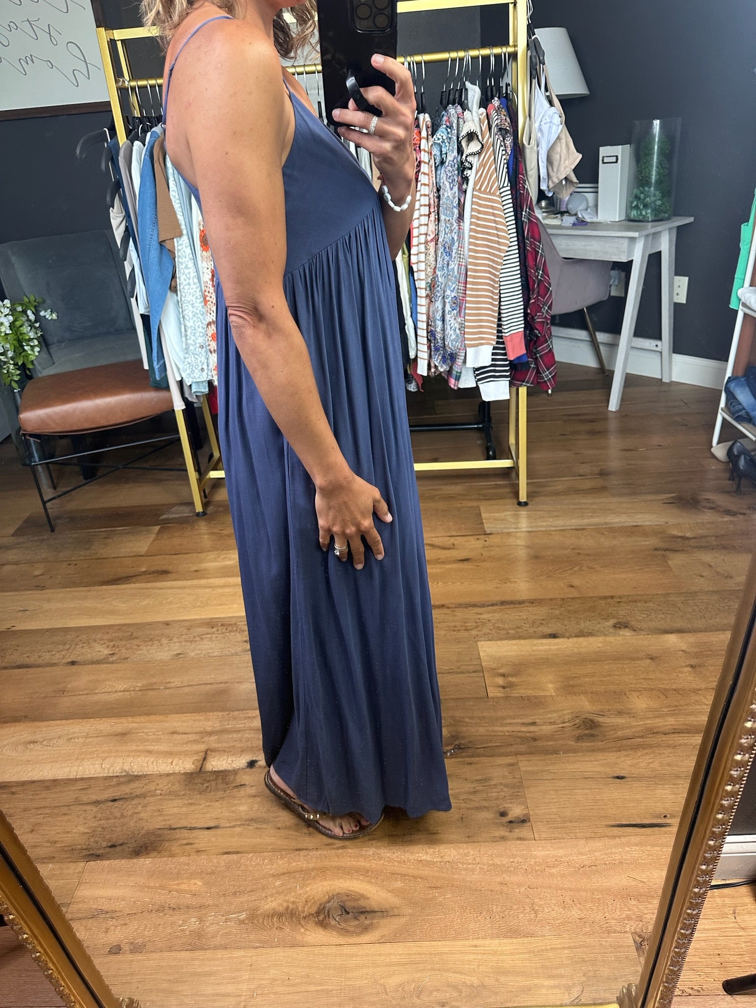 On My Own V-Neck Maxi Dress - Denim-Dresses-Be Cool-Anna Kaytes Boutique, Women's Fashion Boutique in Grinnell, Iowa