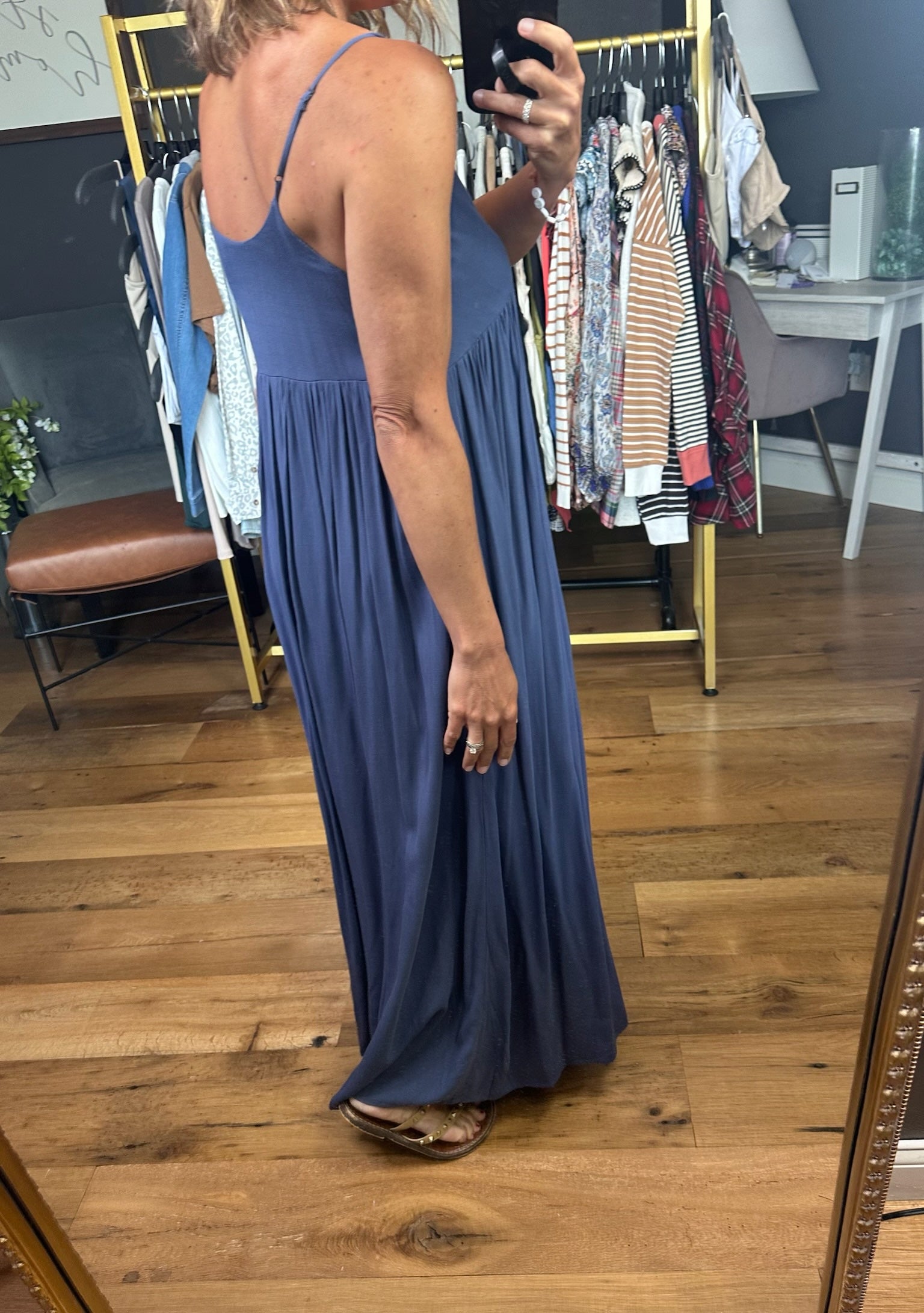 On My Own V-Neck Maxi Dress - Denim-Dresses-Be Cool-Anna Kaytes Boutique, Women's Fashion Boutique in Grinnell, Iowa