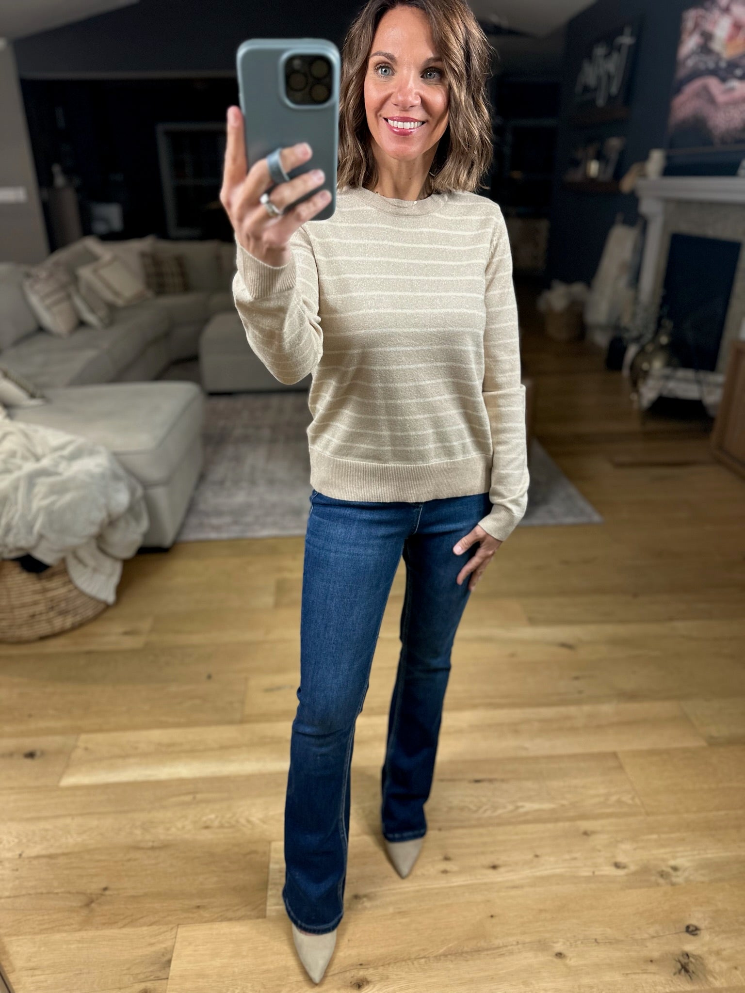 Day Dreamer Striped Crew Sweater-Sweaters-Staccato-Anna Kaytes Boutique, Women's Fashion Boutique in Grinnell, Iowa