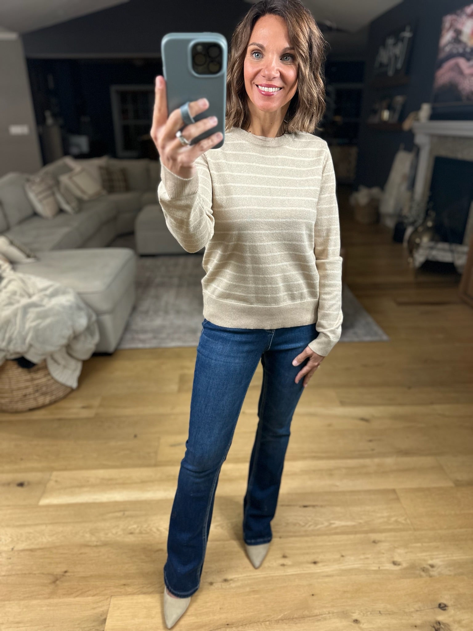 Day Dreamer Striped Crew Sweater-Sweaters-Staccato-Anna Kaytes Boutique, Women's Fashion Boutique in Grinnell, Iowa