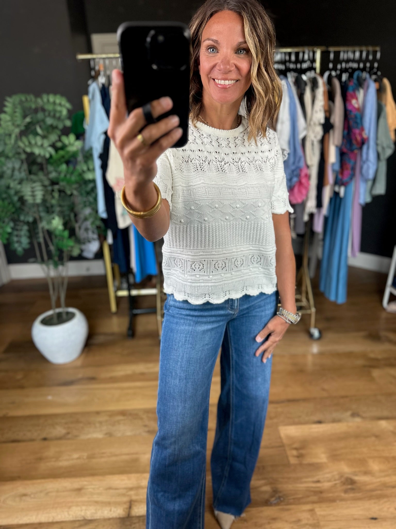 All Things Considered Crochet Top-Short Sleeves-Vine & Love-Anna Kaytes Boutique, Women's Fashion Boutique in Grinnell, Iowa
