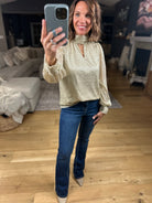 Sweetest Dreams Keyhole Long Sleeve Top - Gold-Long Sleeves-Skies Are Blue-Anna Kaytes Boutique, Women's Fashion Boutique in Grinnell, Iowa