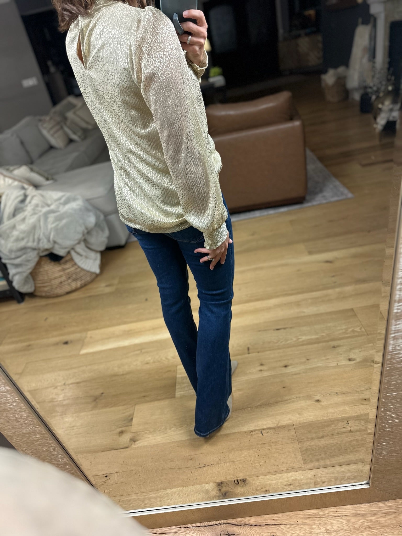 Sweetest Dreams Keyhole Long Sleeve Top - Gold-Long Sleeves-Skies Are Blue-Anna Kaytes Boutique, Women's Fashion Boutique in Grinnell, Iowa