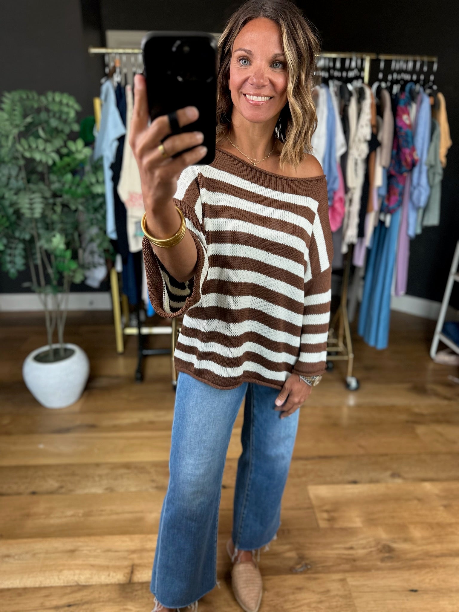 All Figured Out Striped Knit Top-Sweaters-Vine & Love-Anna Kaytes Boutique, Women's Fashion Boutique in Grinnell, Iowa