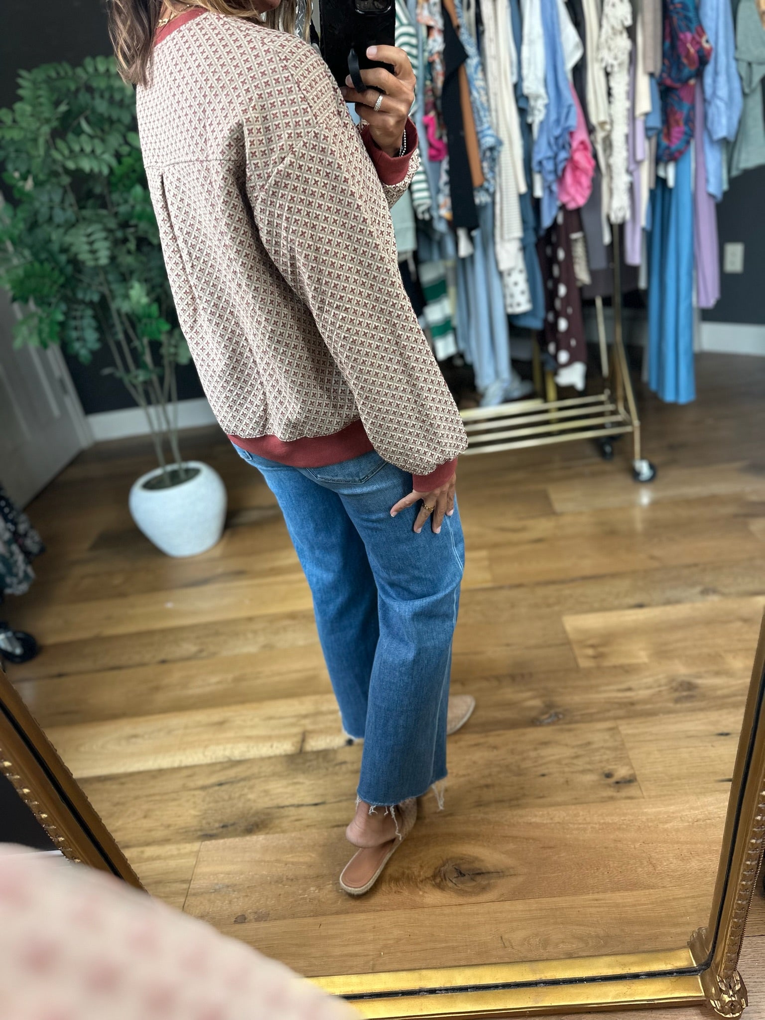 Oh My Fall Patterned Crew-Sweaters-Umgee-Anna Kaytes Boutique, Women's Fashion Boutique in Grinnell, Iowa