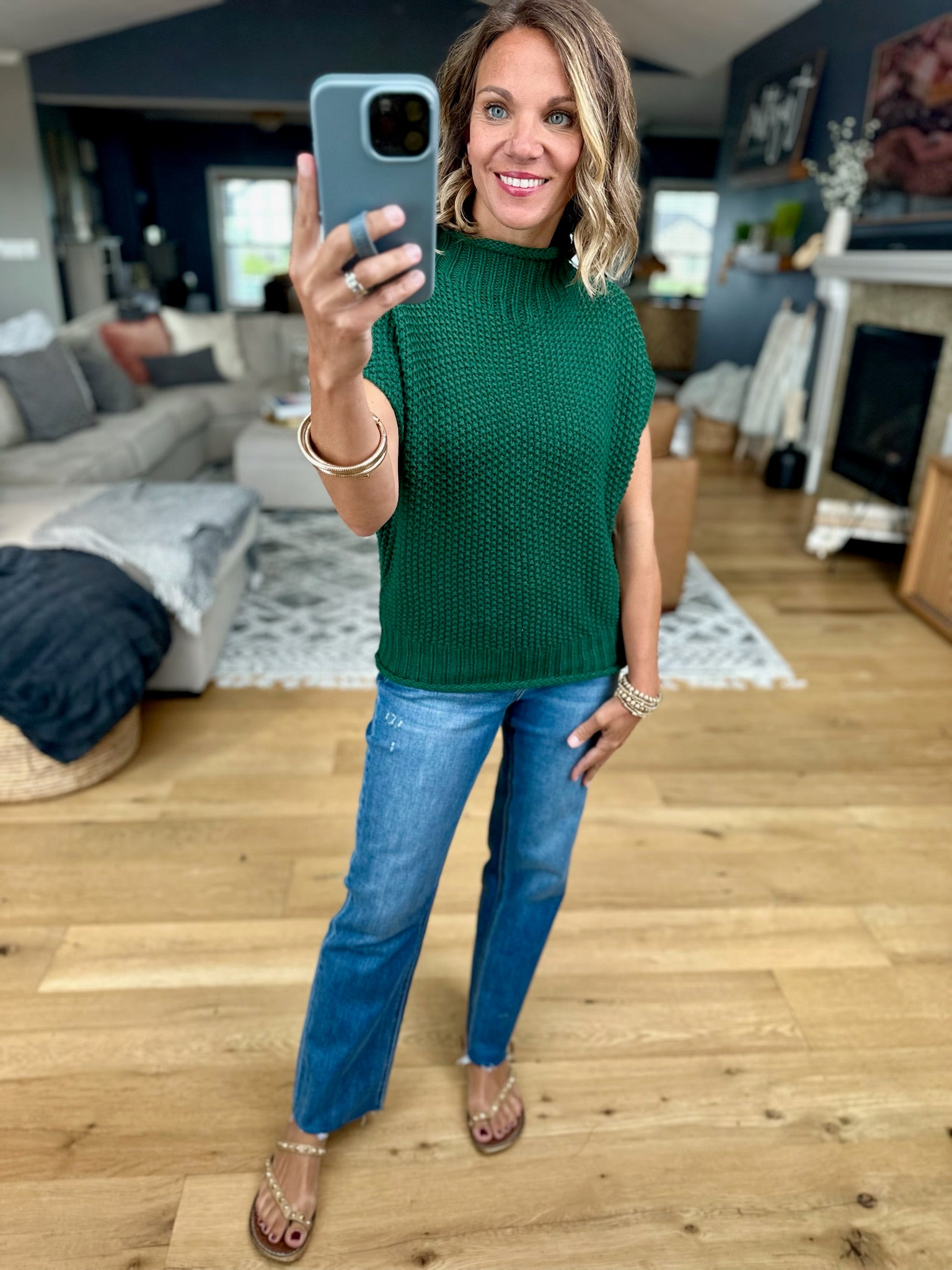 Take Me Out Mock-Neck Sleeveless Sweater - Green-Sweaters-She & Sky-Anna Kaytes Boutique, Women's Fashion Boutique in Grinnell, Iowa