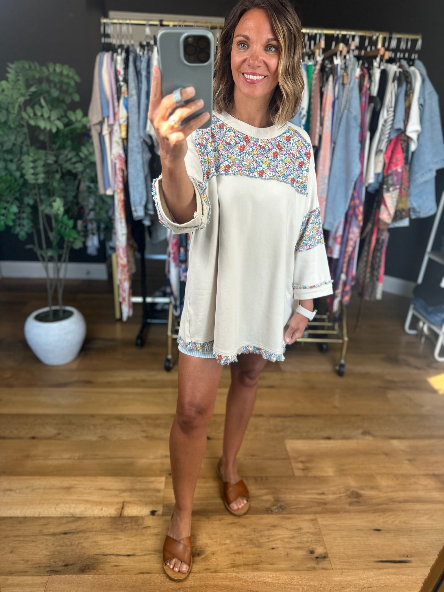 Lucky Ones Floral Patchwork Top-Short Sleeves-Easel-Anna Kaytes Boutique, Women's Fashion Boutique in Grinnell, Iowa