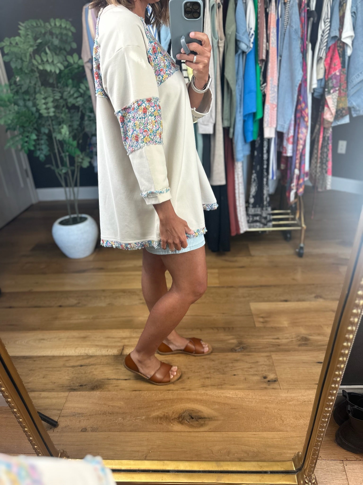 Lucky Ones Floral Patchwork Top-Short Sleeves-Easel-Anna Kaytes Boutique, Women's Fashion Boutique in Grinnell, Iowa