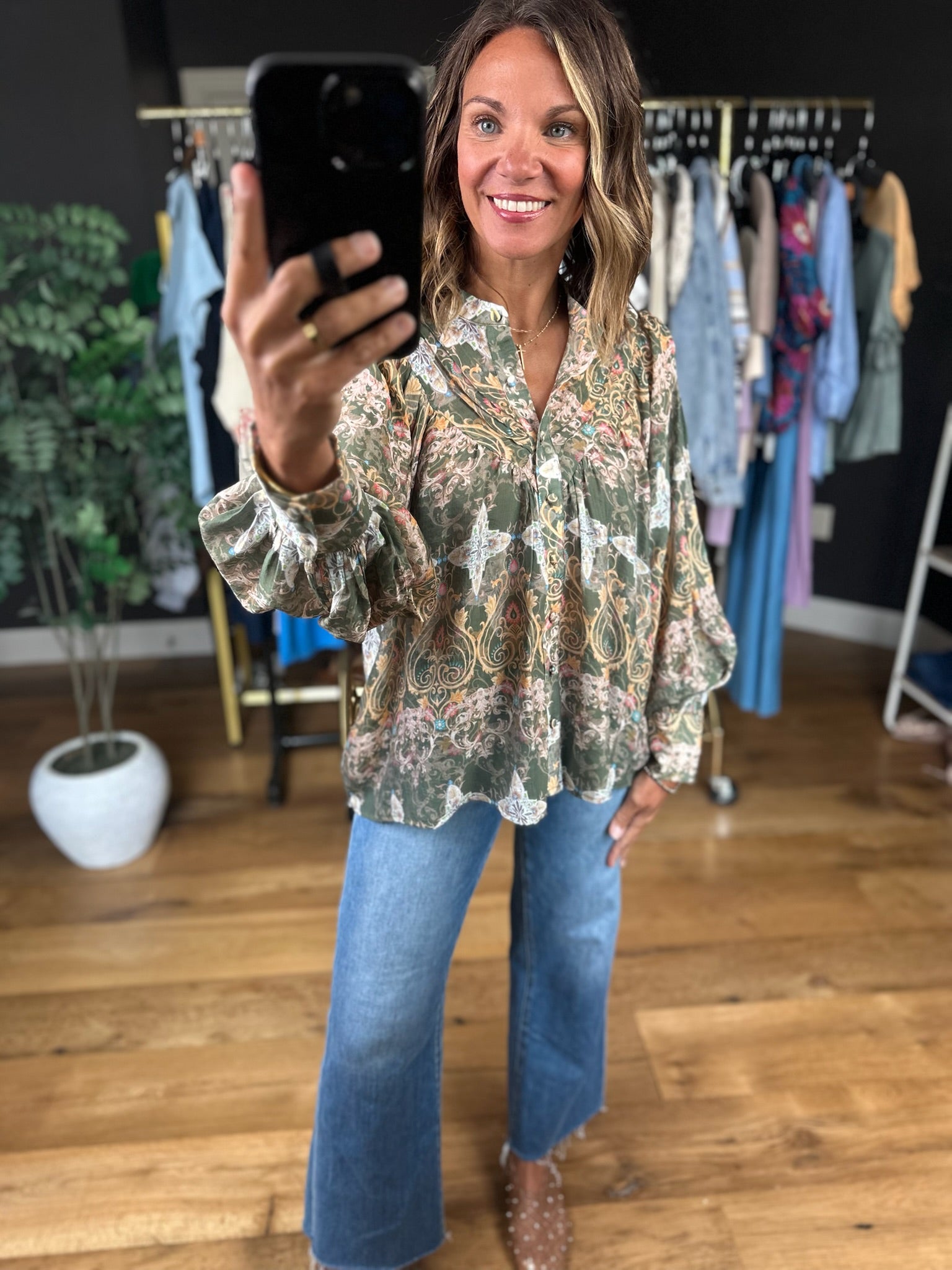 New Paths Balloon-Sleeve Top-Long Sleeves-ee:some-Anna Kaytes Boutique, Women's Fashion Boutique in Grinnell, Iowa