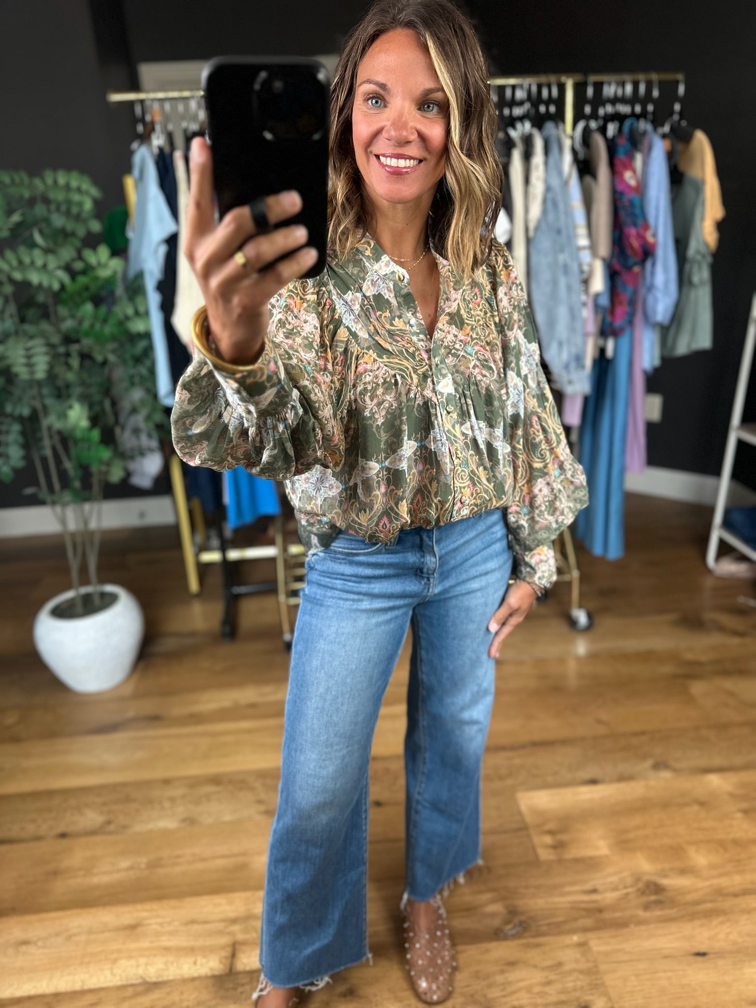 New Paths Balloon-Sleeve Top-Long Sleeves-ee:some-Anna Kaytes Boutique, Women's Fashion Boutique in Grinnell, Iowa