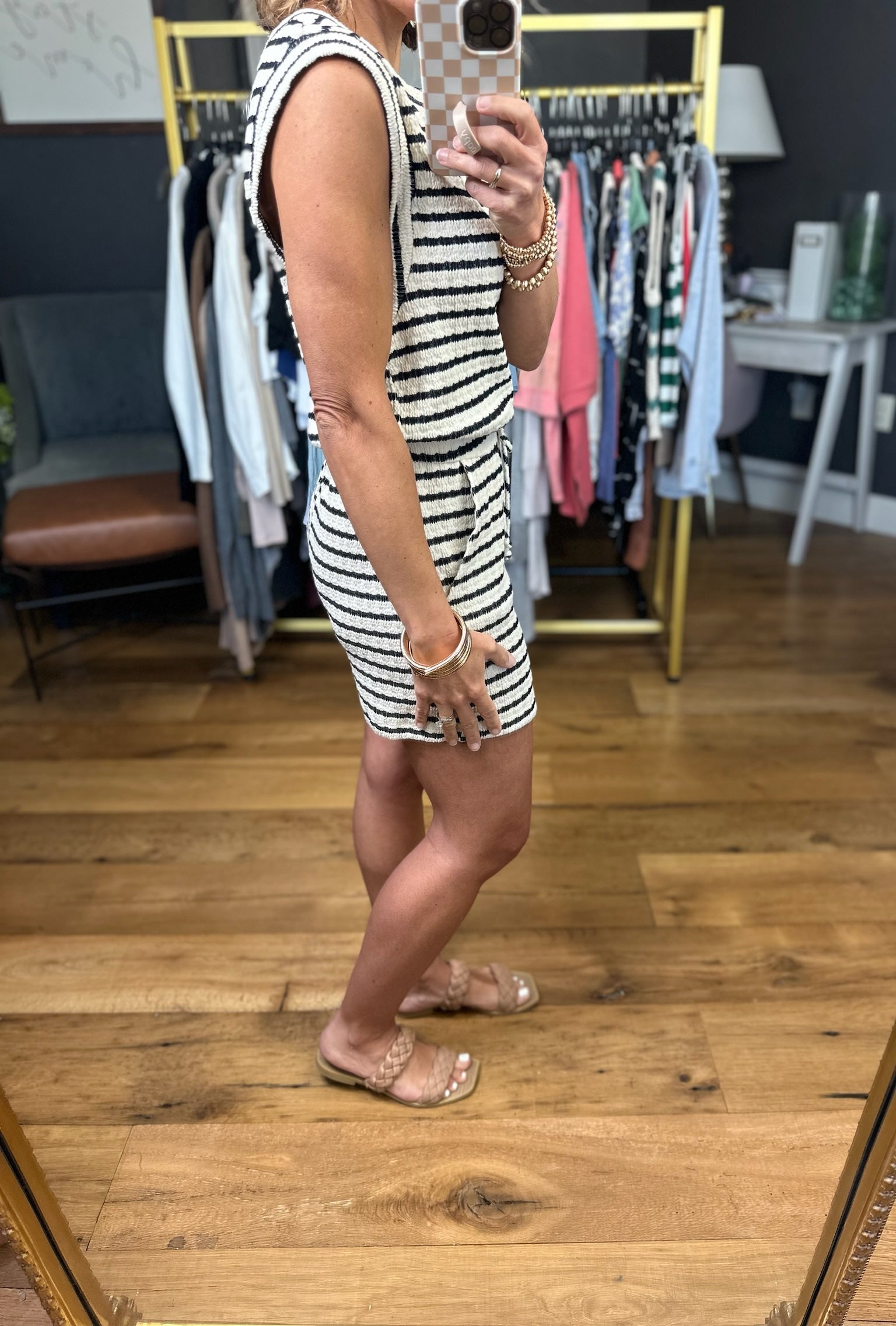 Sunny Days Striped Textured Romper - Ivory/Black-Rompers-Wasabi & Mint-Anna Kaytes Boutique, Women's Fashion Boutique in Grinnell, Iowa