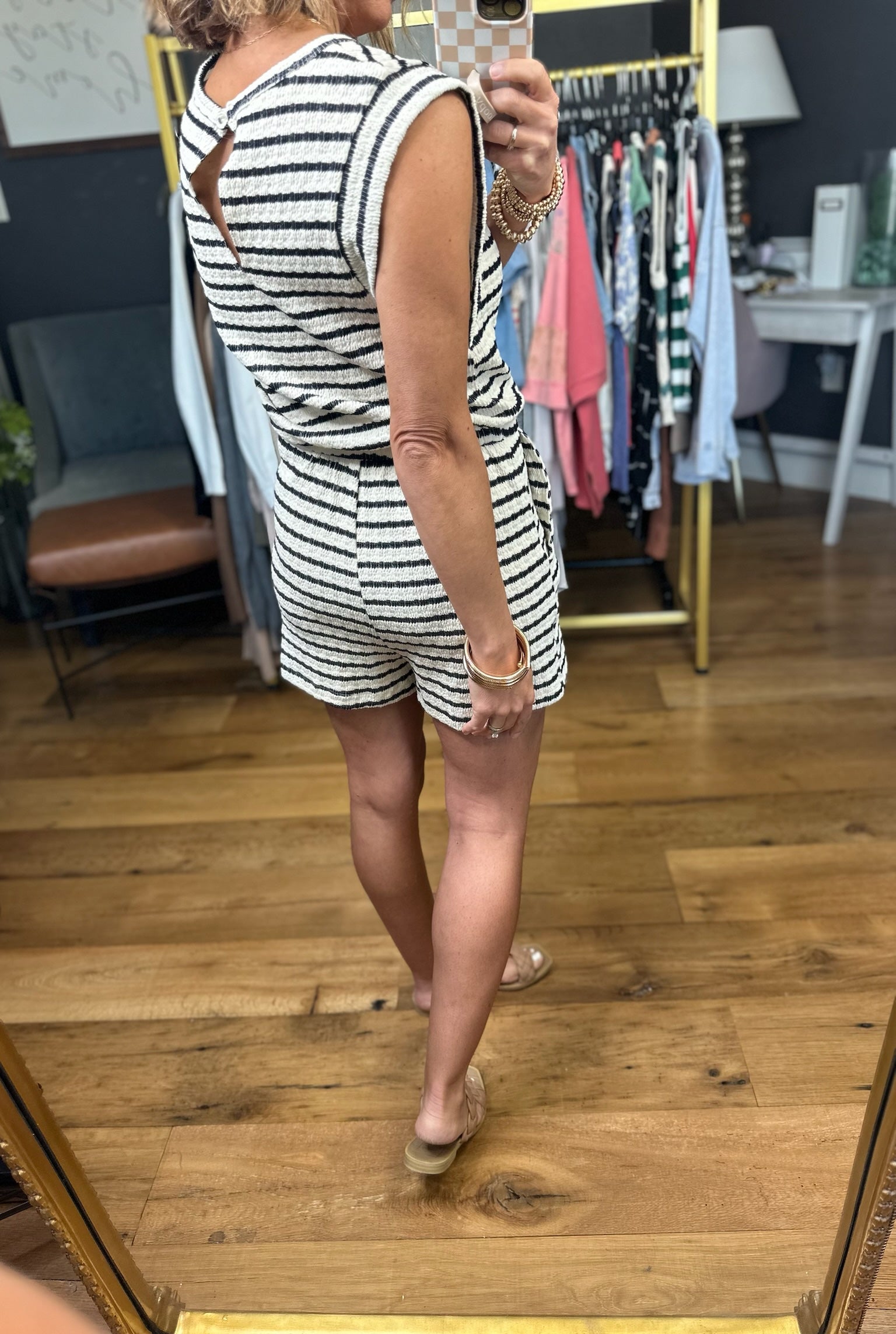 Sunny Days Striped Textured Romper - Ivory/Black-Rompers-Wasabi & Mint-Anna Kaytes Boutique, Women's Fashion Boutique in Grinnell, Iowa