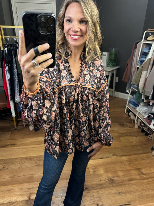 A New Level Floral Top With Eyelet Detail - Chocolate Combo-By Together L6801-Anna Kaytes Boutique, Women's Fashion Boutique in Grinnell, Iowa