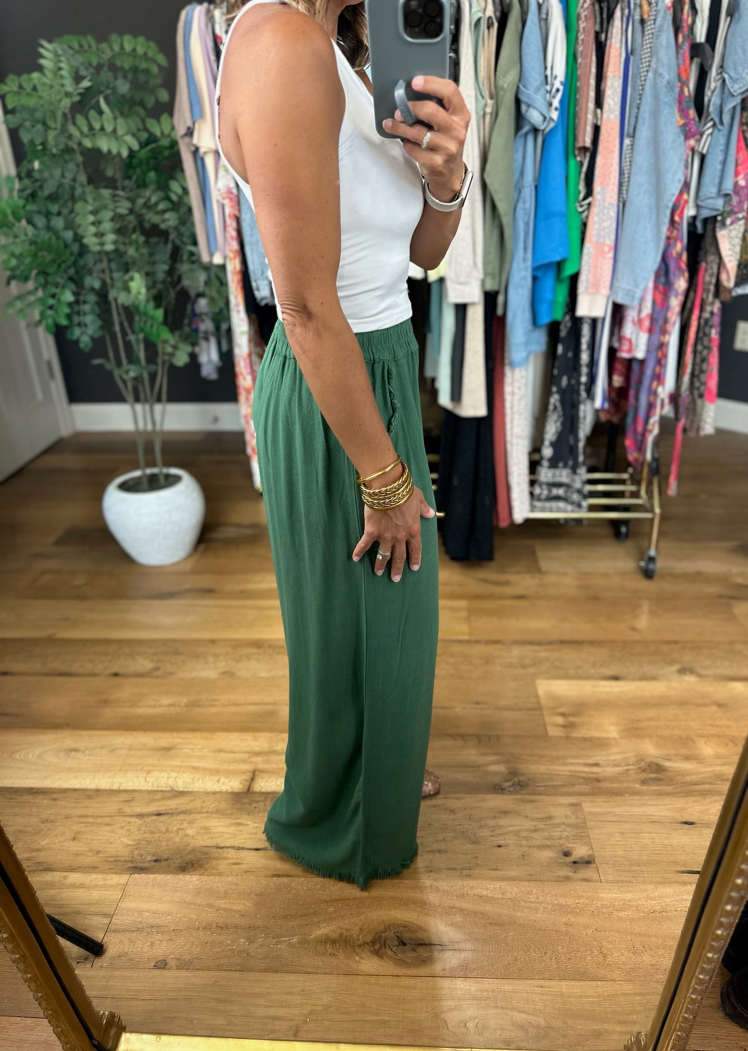 Free & Easy Frayed Hem Linen Pant-Pants-Umgee-Anna Kaytes Boutique, Women's Fashion Boutique in Grinnell, Iowa