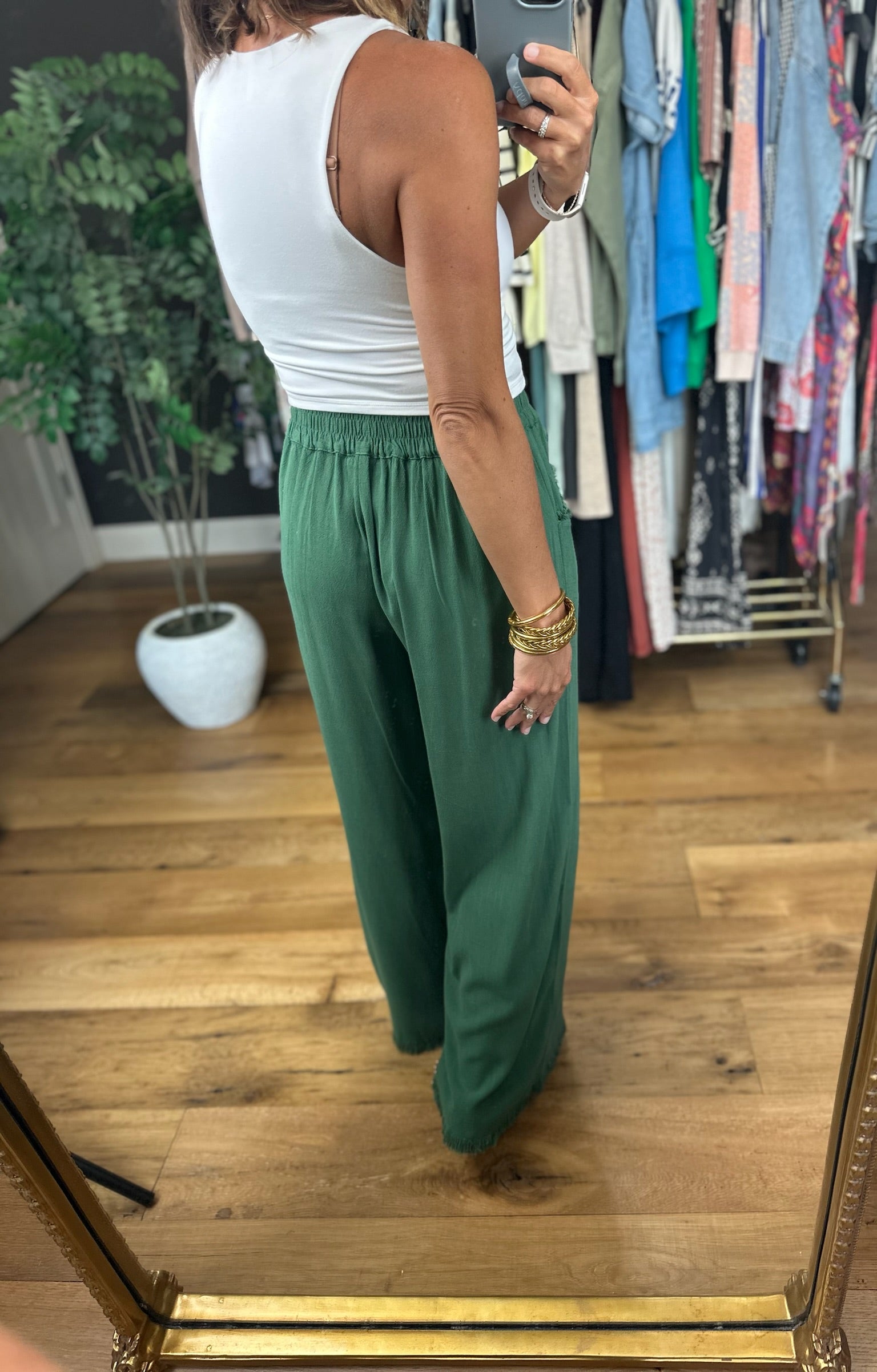 Free & Easy Frayed Hem Linen Pant-Pants-Umgee-Anna Kaytes Boutique, Women's Fashion Boutique in Grinnell, Iowa