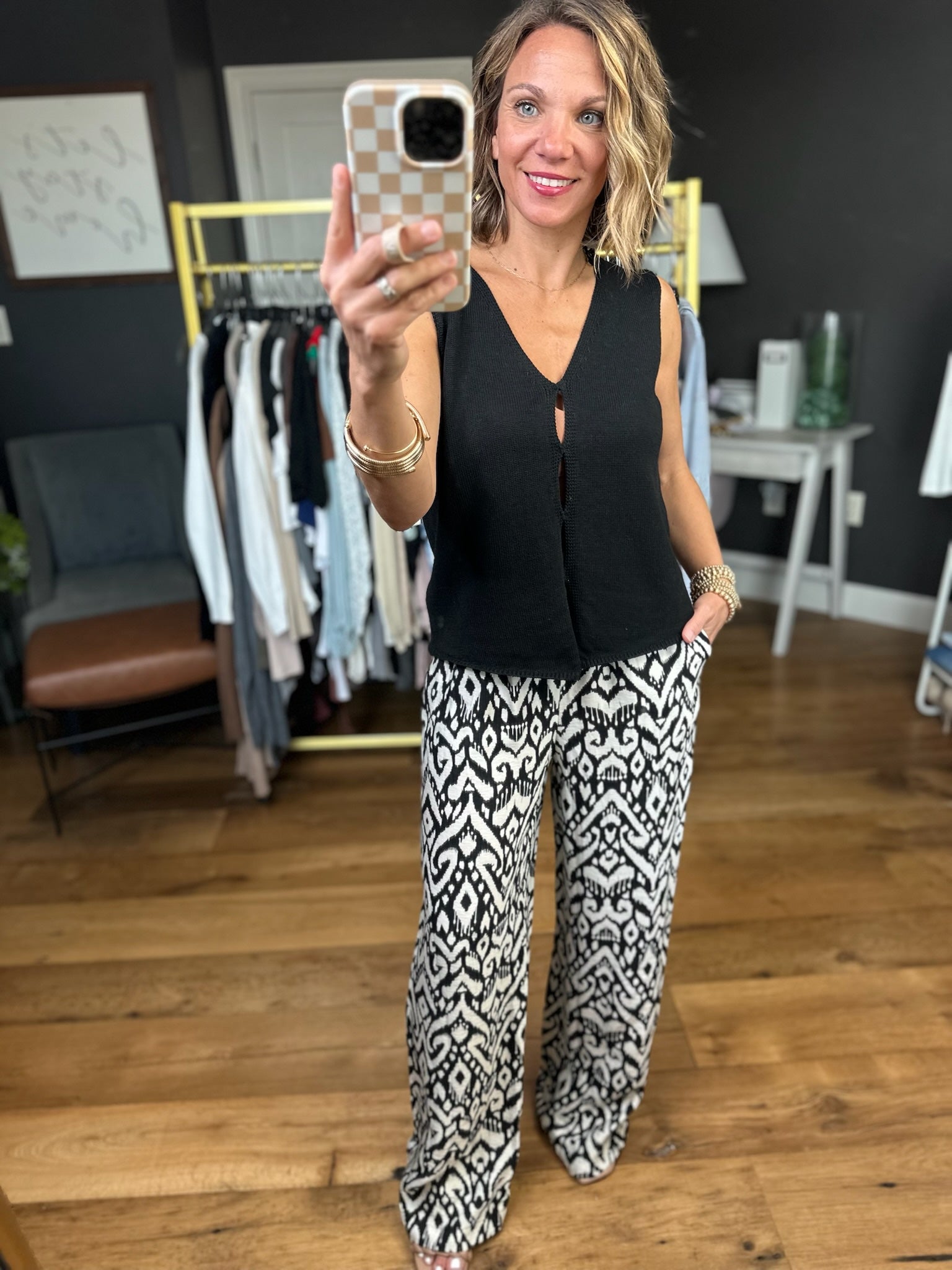 All The Possibilities Patterned Wide-Leg Pant - Black-Staccato-Anna Kaytes Boutique, Women's Fashion Boutique in Grinnell, Iowa