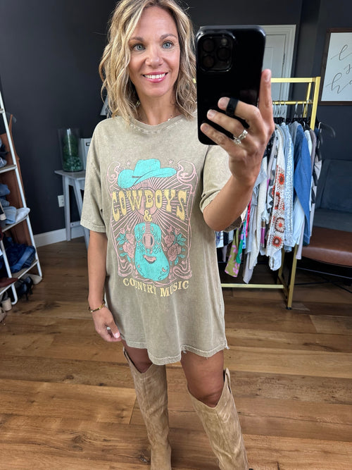 Cowboys & Country Music Oversized Tee - Latte-Zutter-Anna Kaytes Boutique, Women's Fashion Boutique in Grinnell, Iowa