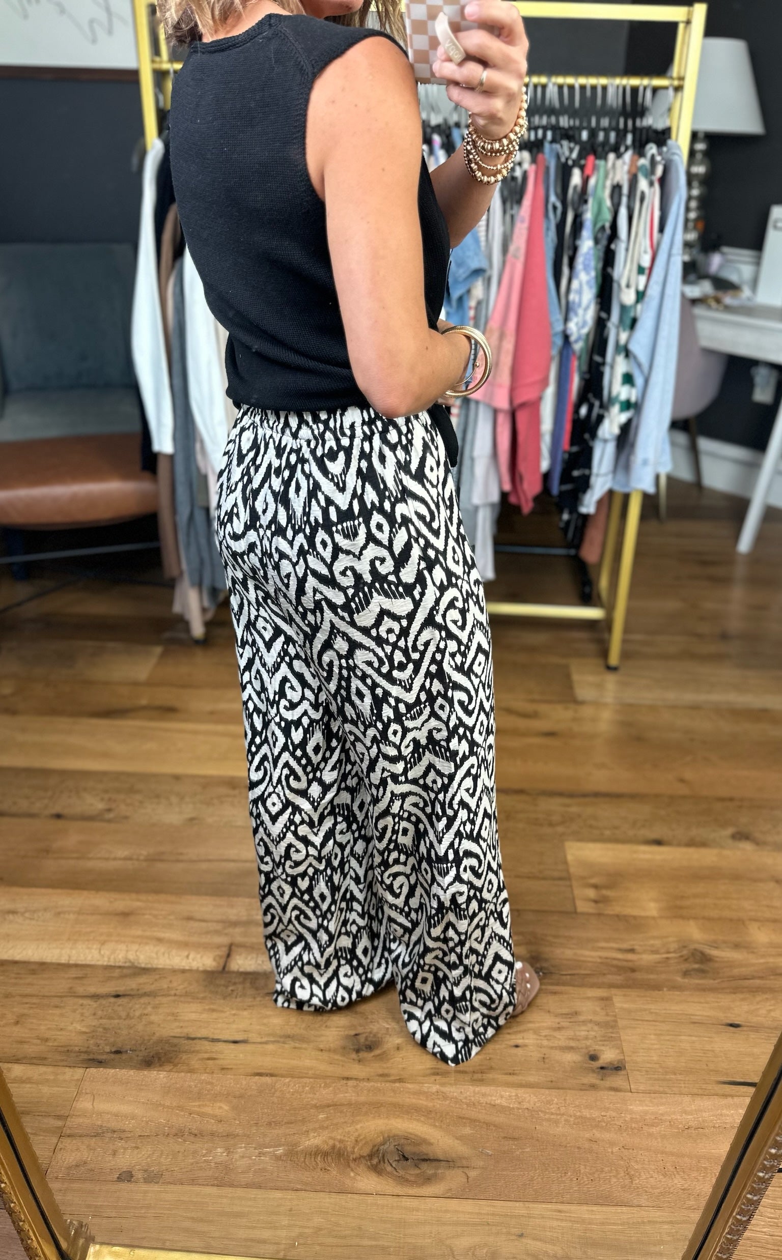 All The Possibilities Patterned Wide-Leg Pant - Black-Staccato-Anna Kaytes Boutique, Women's Fashion Boutique in Grinnell, Iowa