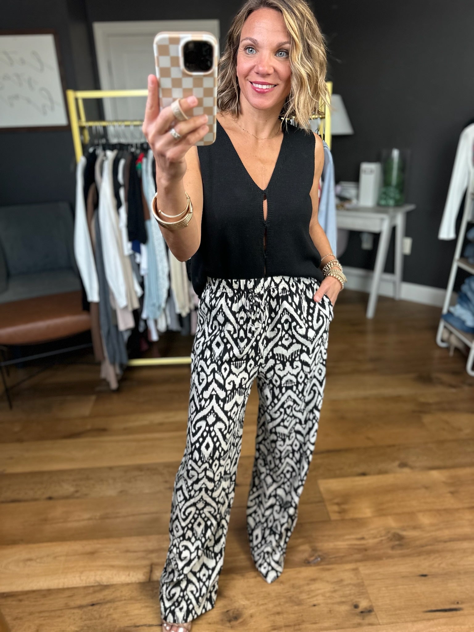 All The Possibilities Patterned Wide-Leg Pant - Black-Staccato-Anna Kaytes Boutique, Women's Fashion Boutique in Grinnell, Iowa