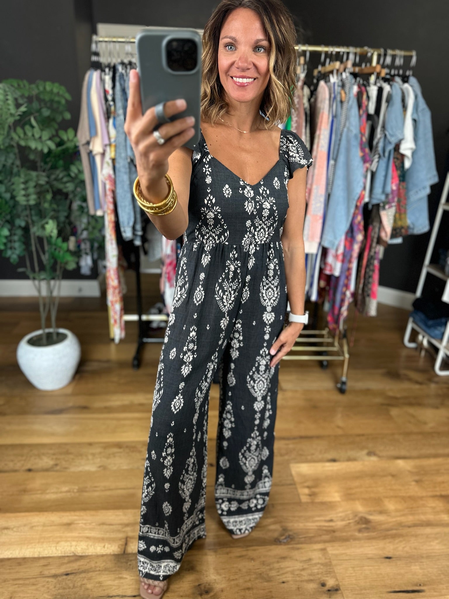 Over Again Patterned Jumpsuit-Jumpsuits-Very J-Anna Kaytes Boutique, Women's Fashion Boutique in Grinnell, Iowa