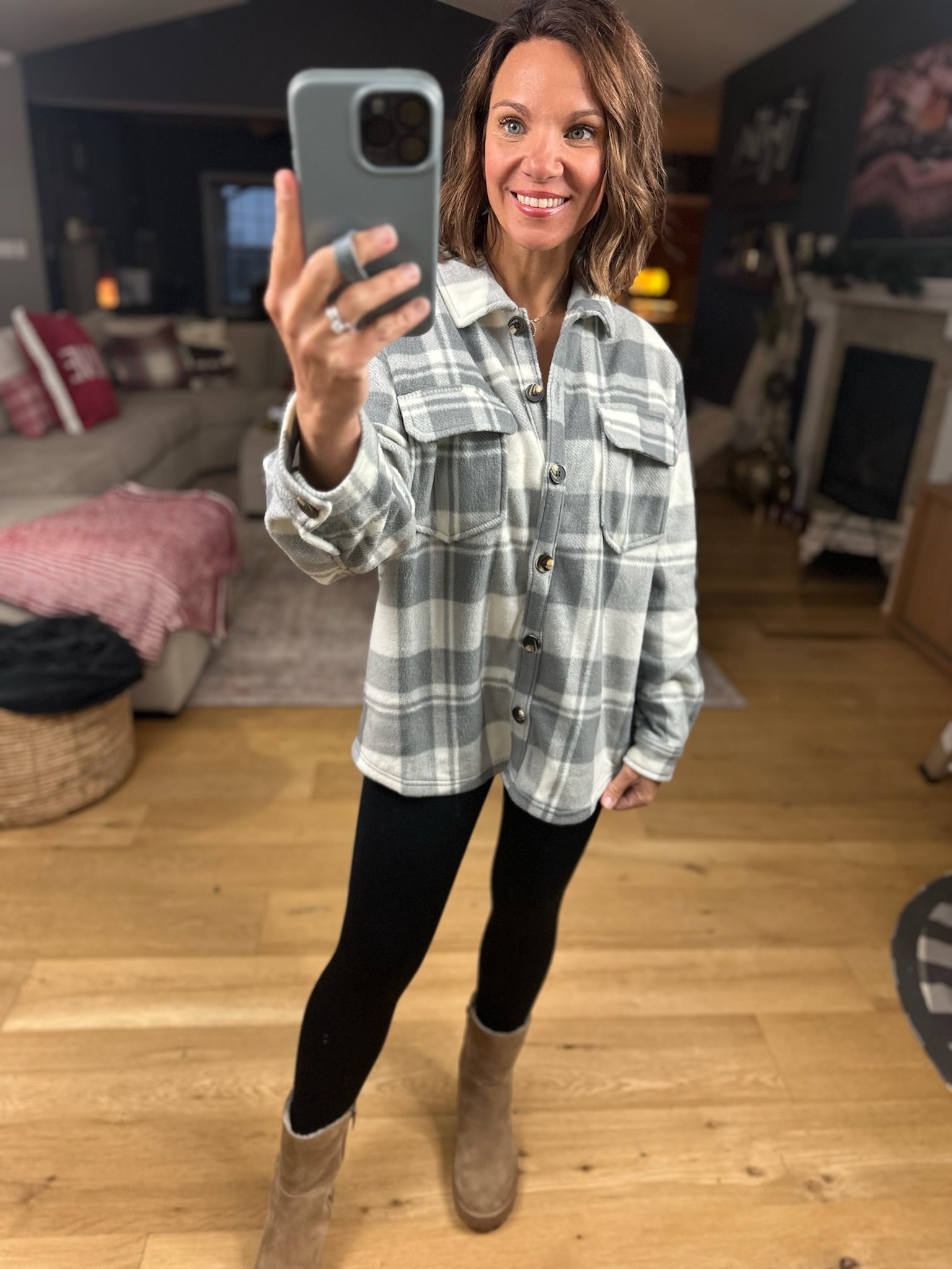 Pretty In Plaid Fleece Shacket-Sweaters-Active Basics-Anna Kaytes Boutique, Women's Fashion Boutique in Grinnell, Iowa