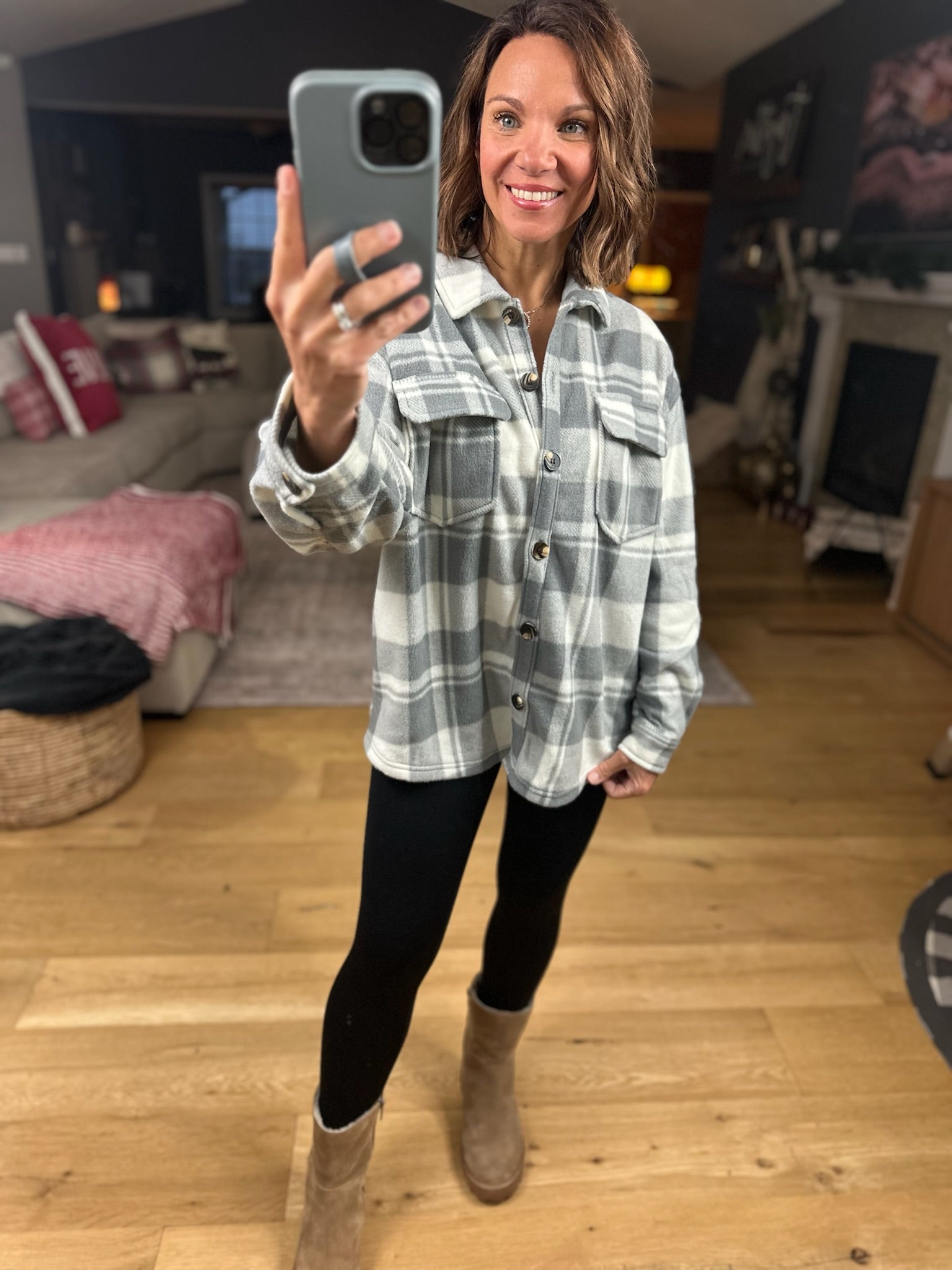 Pretty In Plaid Fleece Shacket-Sweaters-Active Basics-Anna Kaytes Boutique, Women's Fashion Boutique in Grinnell, Iowa
