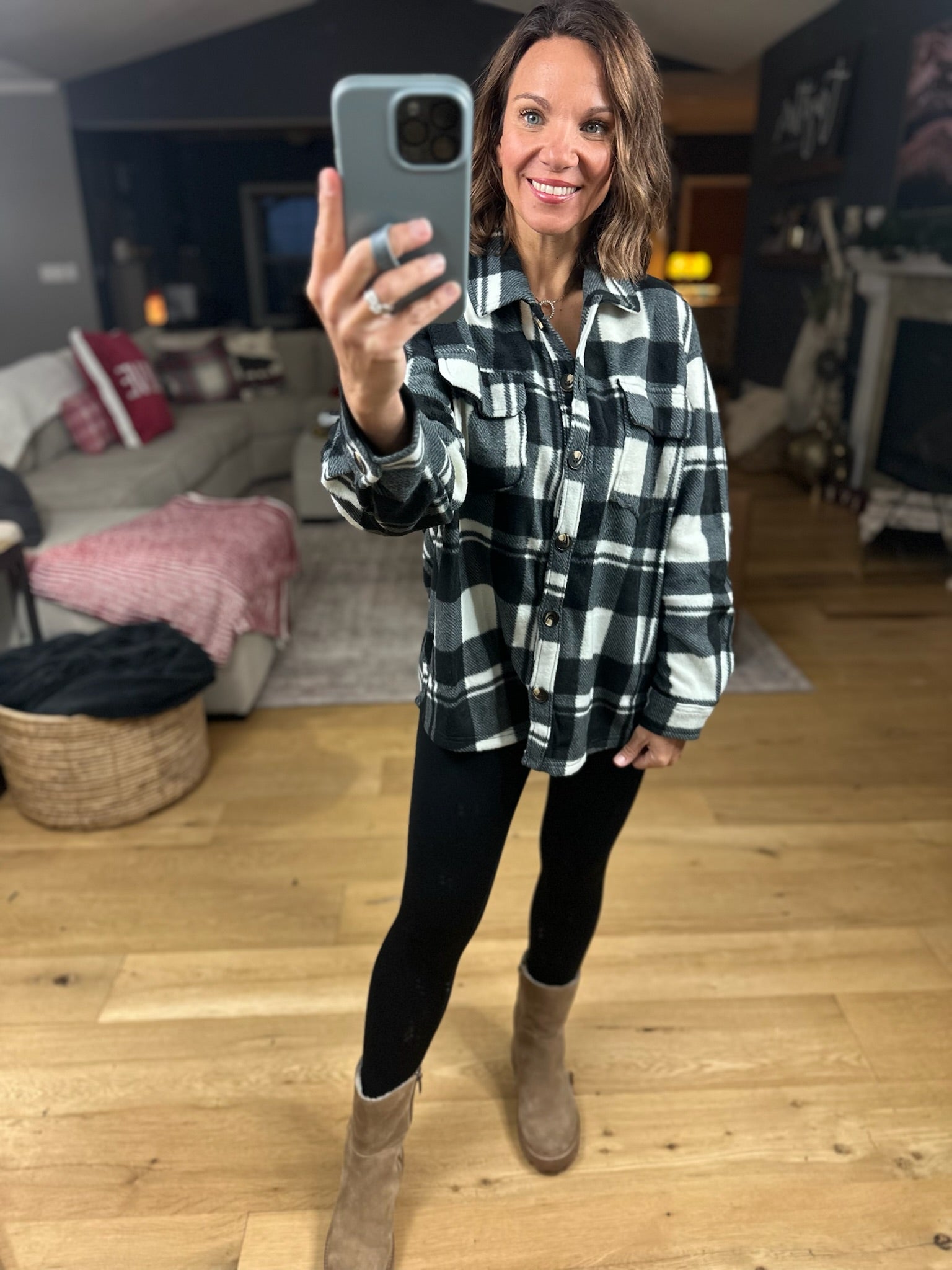 Pretty In Plaid Fleece Shacket-Sweaters-Active Basics-Anna Kaytes Boutique, Women's Fashion Boutique in Grinnell, Iowa