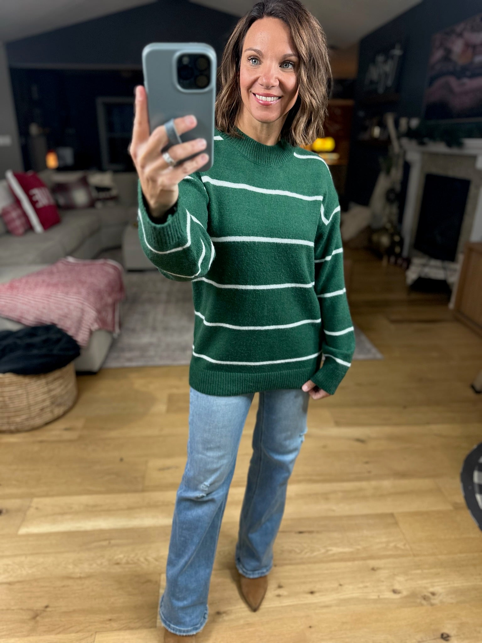 Up To You Striped Crew Sweater-Sweaters-Zenana-Anna Kaytes Boutique, Women's Fashion Boutique in Grinnell, Iowa