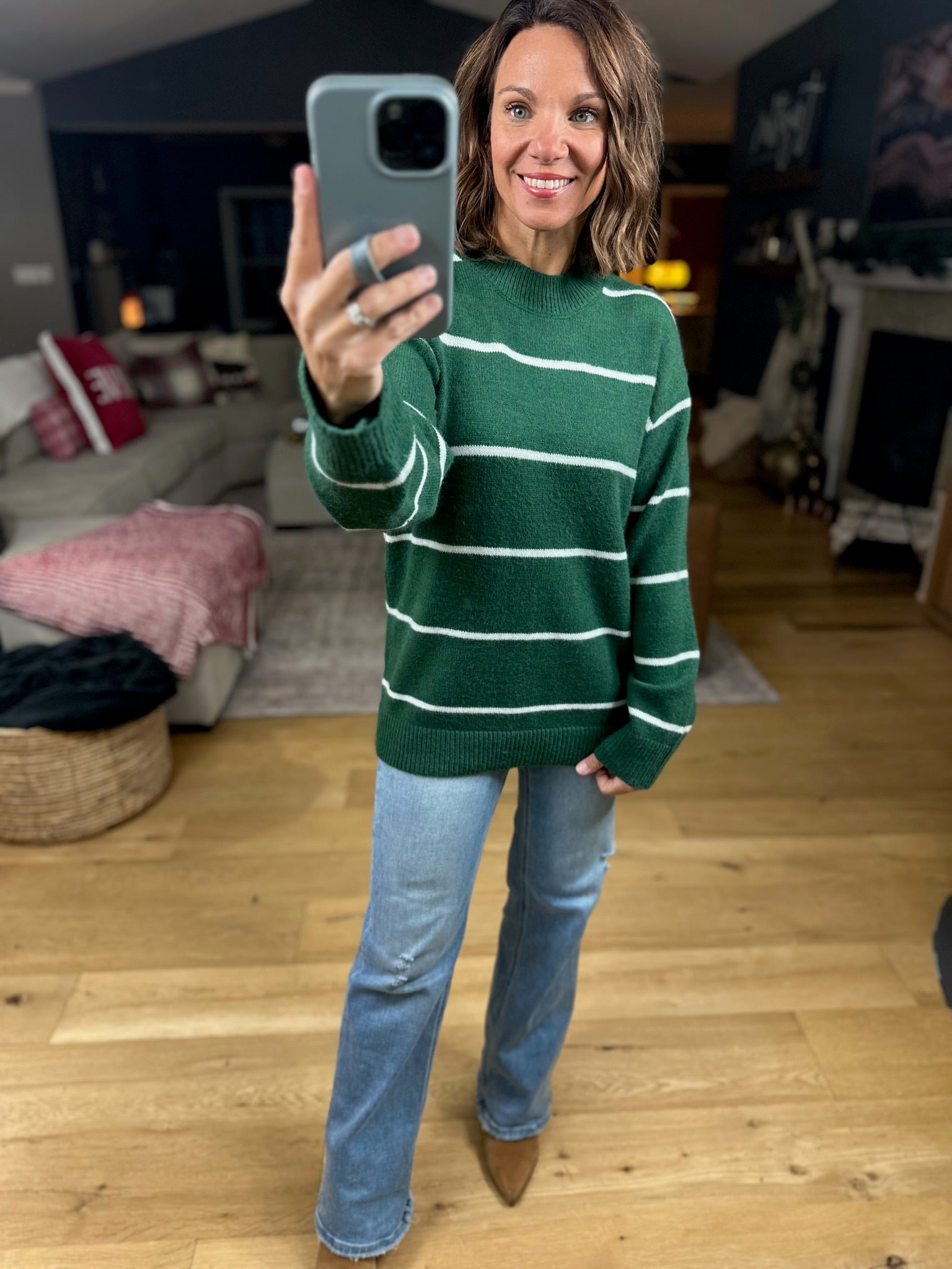 Up To You Striped Crew Sweater-Sweaters-Zenana-Anna Kaytes Boutique, Women's Fashion Boutique in Grinnell, Iowa