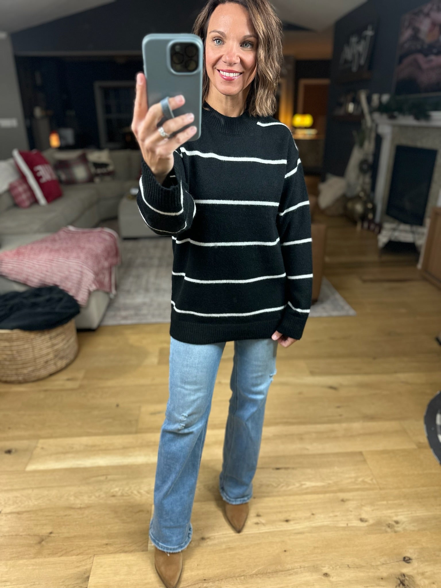 Up To You Striped Crew Sweater-Sweaters-Zenana-Anna Kaytes Boutique, Women's Fashion Boutique in Grinnell, Iowa