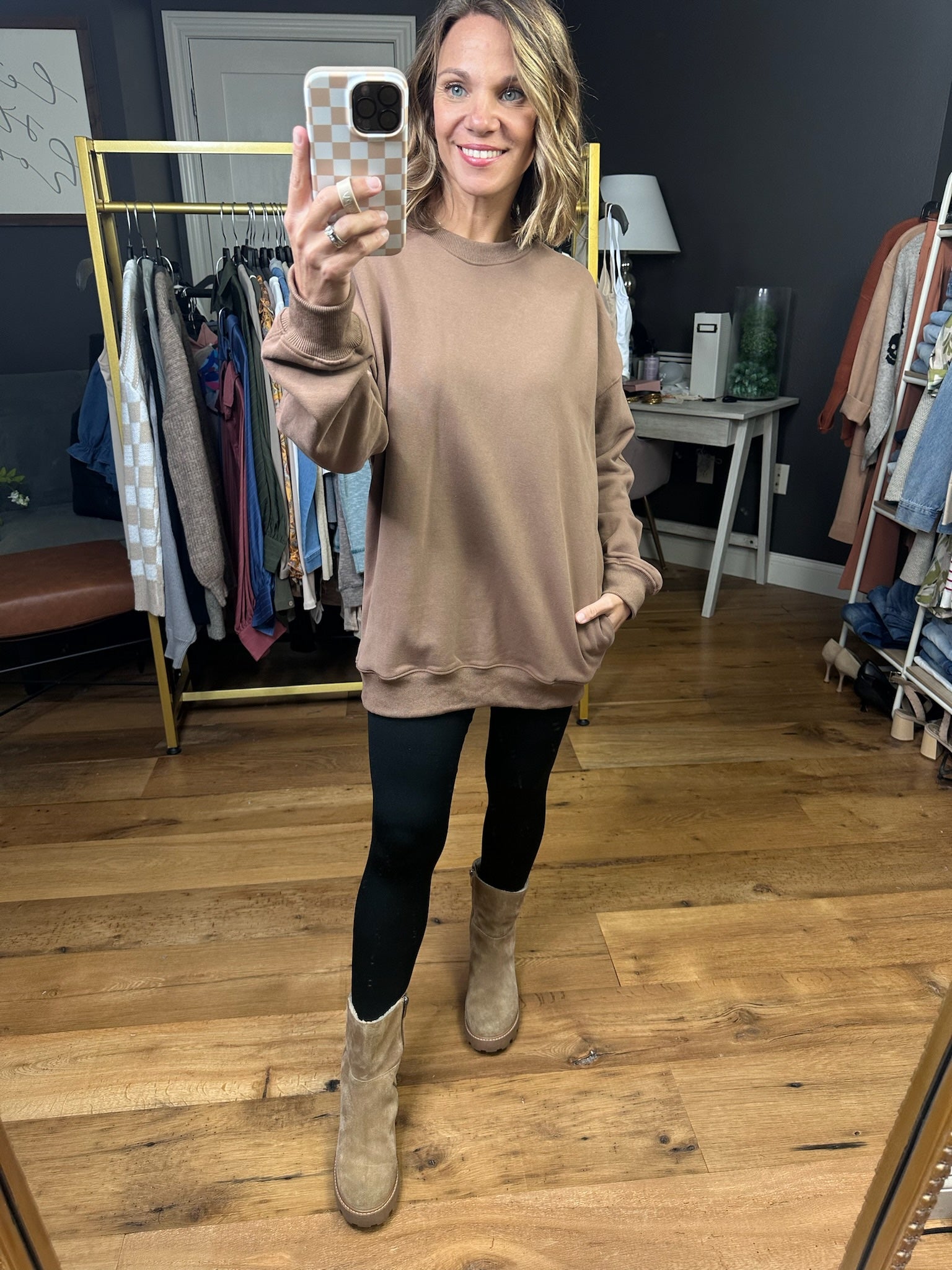 Stay Ahead Crew Sweatshirt - Chocolate-Wishlist-Anna Kaytes Boutique, Women's Fashion Boutique in Grinnell, Iowa