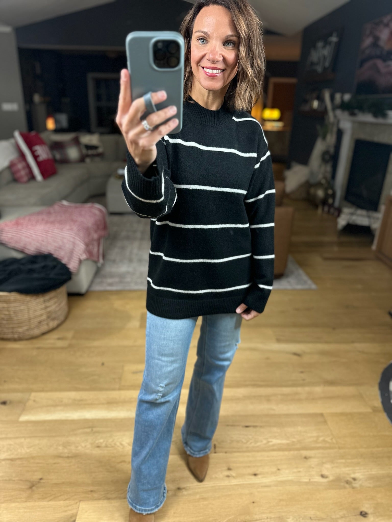 Up To You Striped Crew Sweater-Sweaters-Zenana-Anna Kaytes Boutique, Women's Fashion Boutique in Grinnell, Iowa