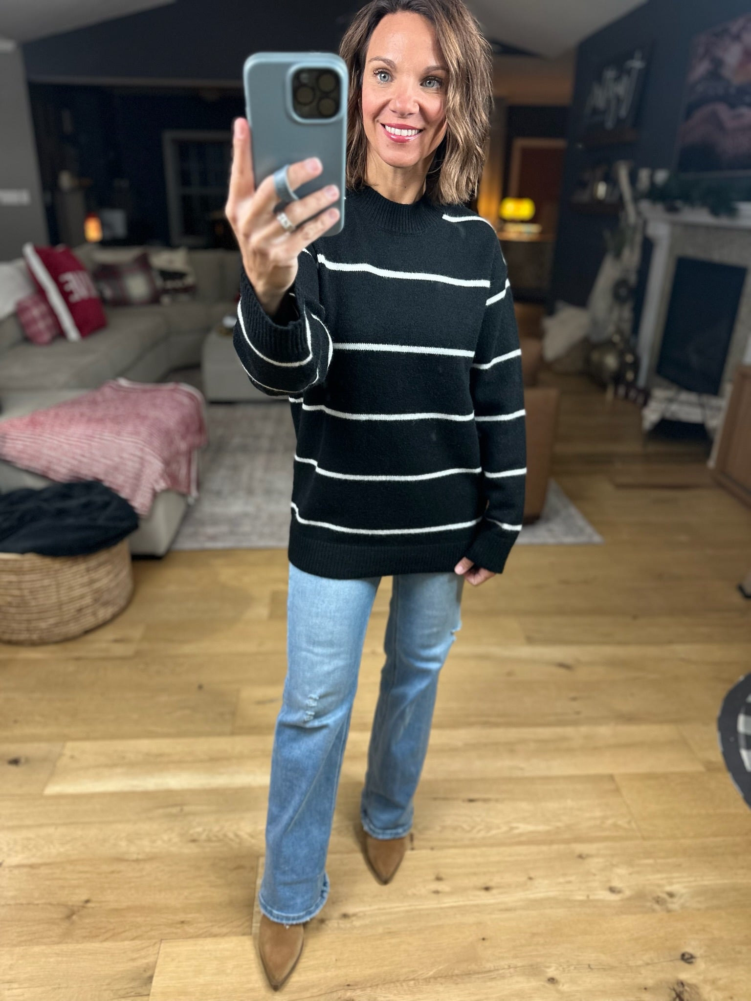 Up To You Striped Crew Sweater-Sweaters-Zenana-Anna Kaytes Boutique, Women's Fashion Boutique in Grinnell, Iowa