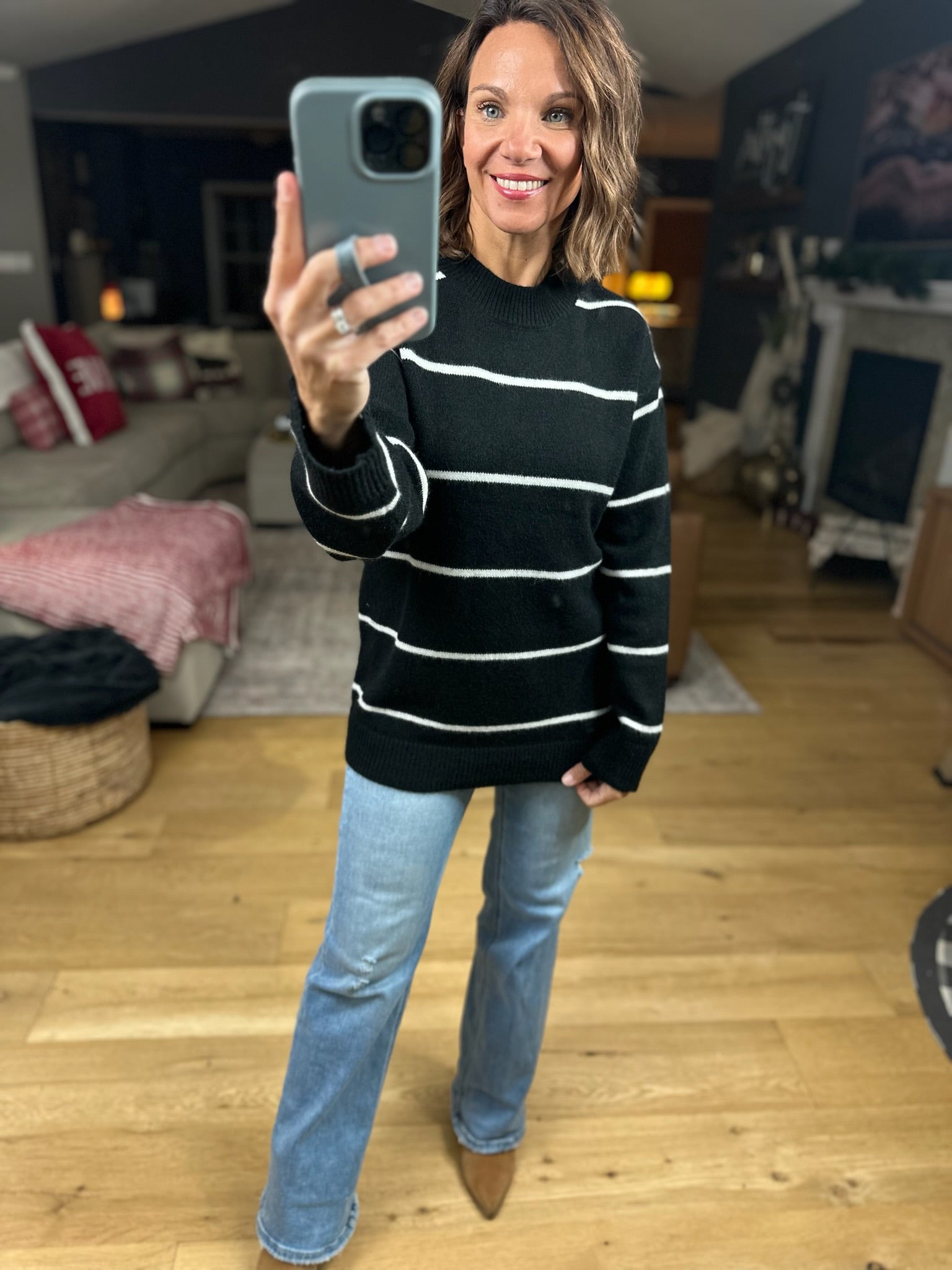 Up To You Striped Crew Sweater-Sweaters-Zenana-Anna Kaytes Boutique, Women's Fashion Boutique in Grinnell, Iowa