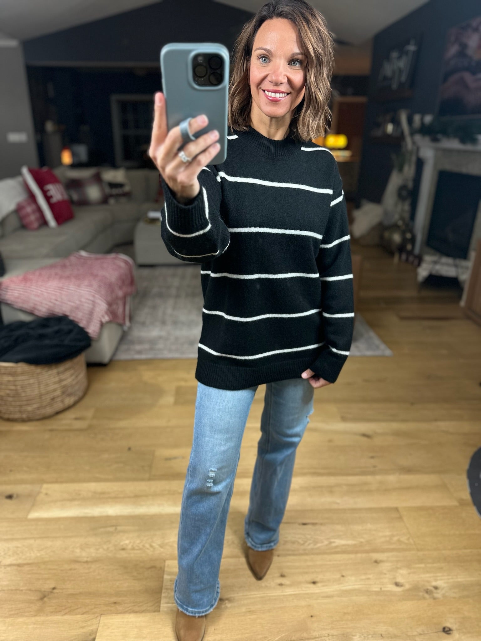 Up To You Striped Crew Sweater-Sweaters-Zenana-Anna Kaytes Boutique, Women's Fashion Boutique in Grinnell, Iowa