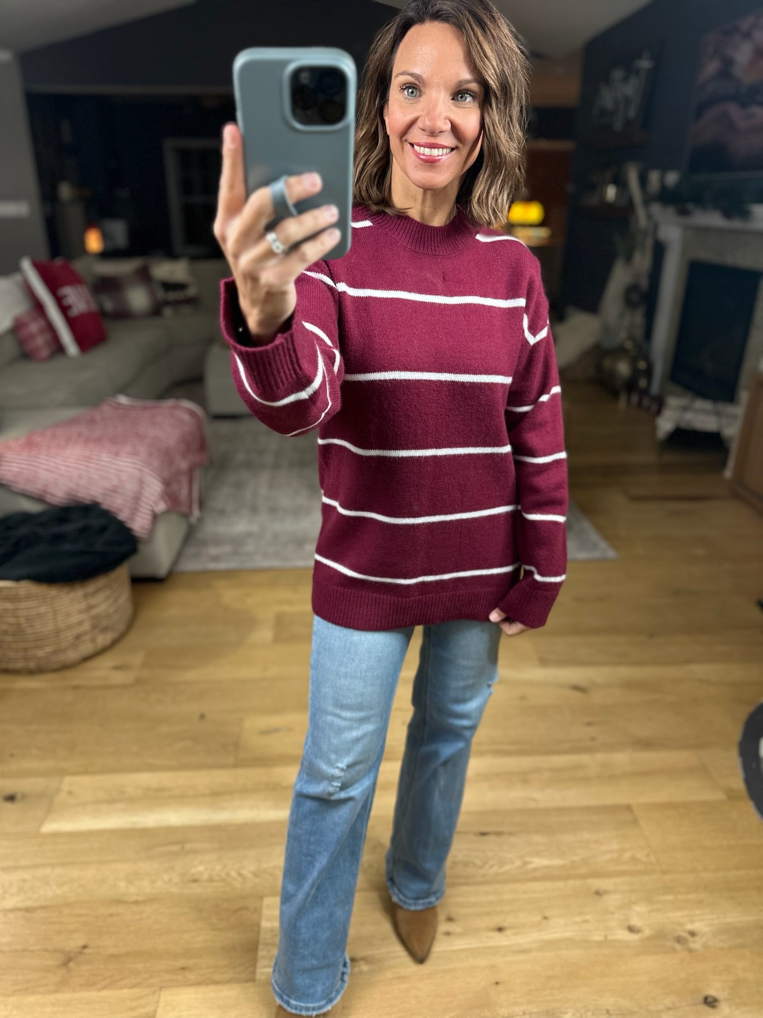 Up To You Striped Crew Sweater-Sweaters-Zenana-Anna Kaytes Boutique, Women's Fashion Boutique in Grinnell, Iowa