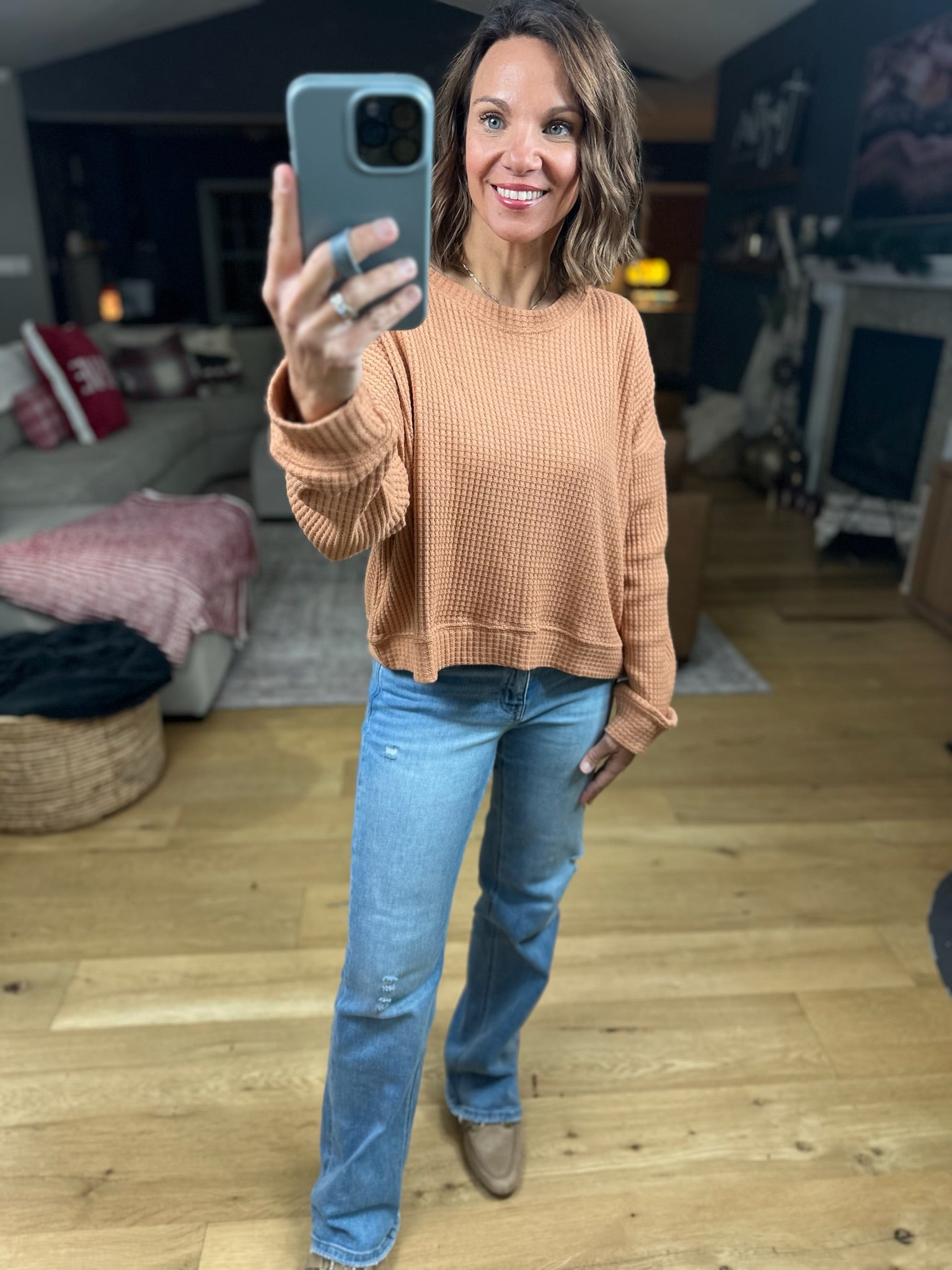 The Chloe Waffle Crew Top-Long Sleeves-By Together-Anna Kaytes Boutique, Women's Fashion Boutique in Grinnell, Iowa